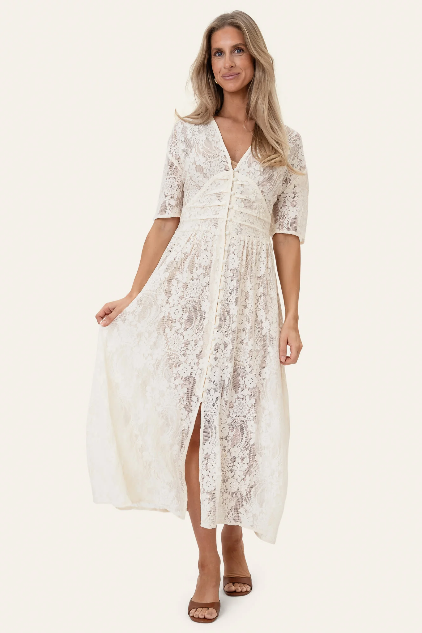 AdeliaIC Long Dress - Off White Lace - Image 3