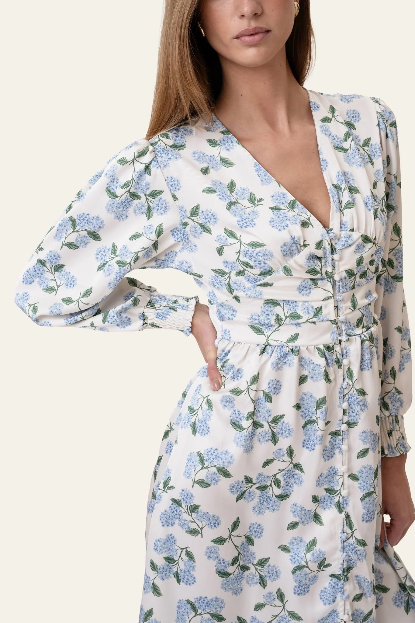 AdelIC Long Dress - Blue Hydrangea Print - Image 3