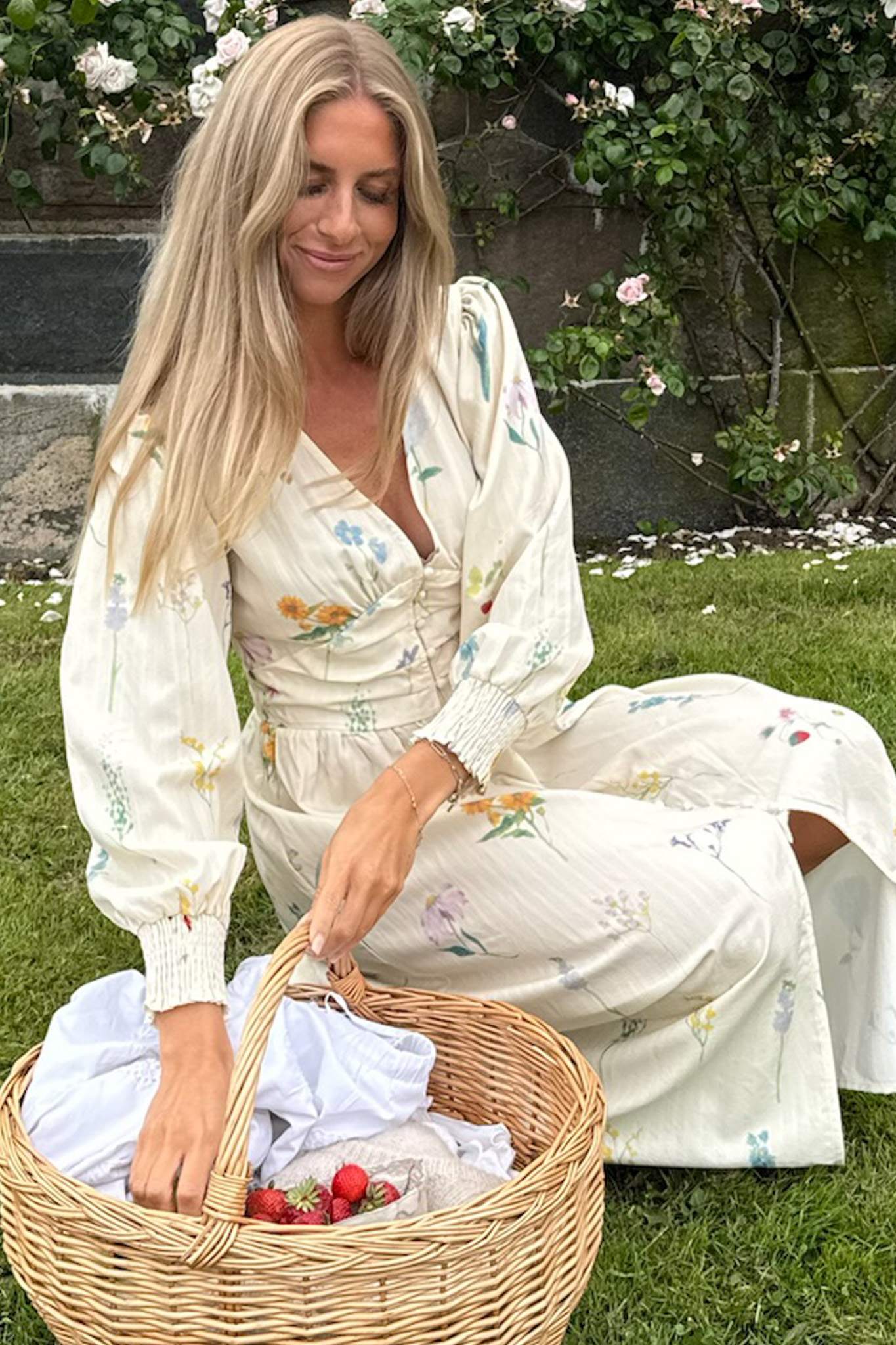 AdelIC Long Dress - Off White Flower Print - Image 4