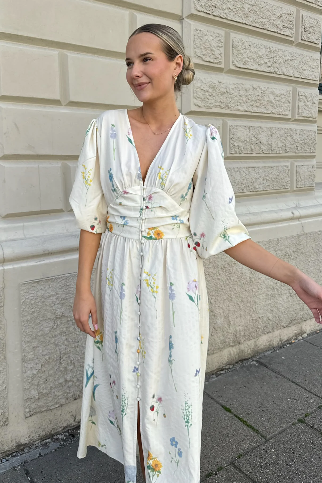 AdelIC Long Dress - Off White Flower Print - Image 8