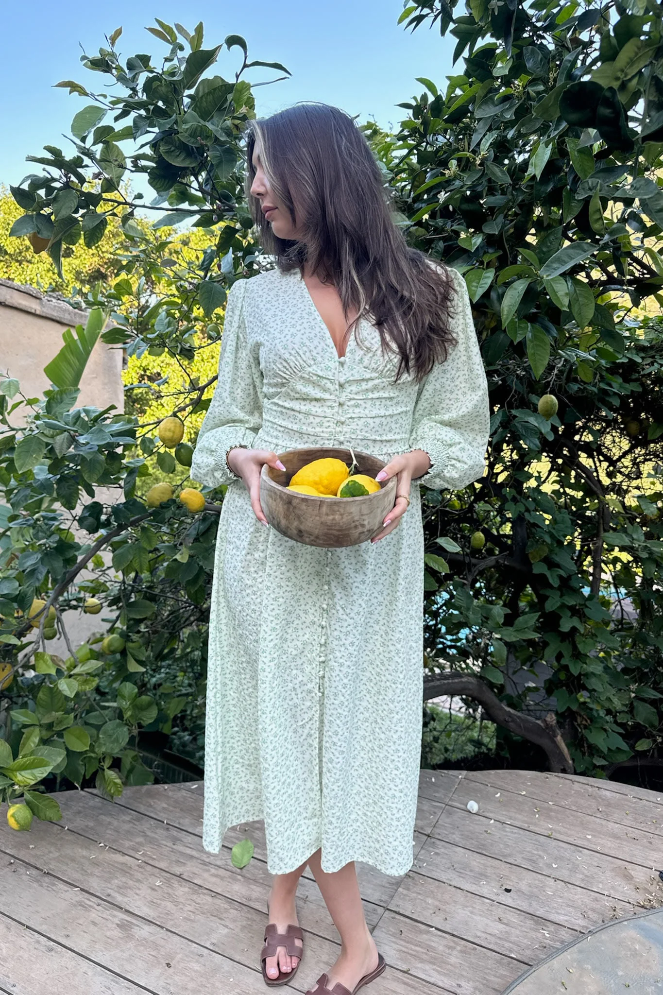 AdelIC Long Dress - Green Flower Stem Print - Image 3