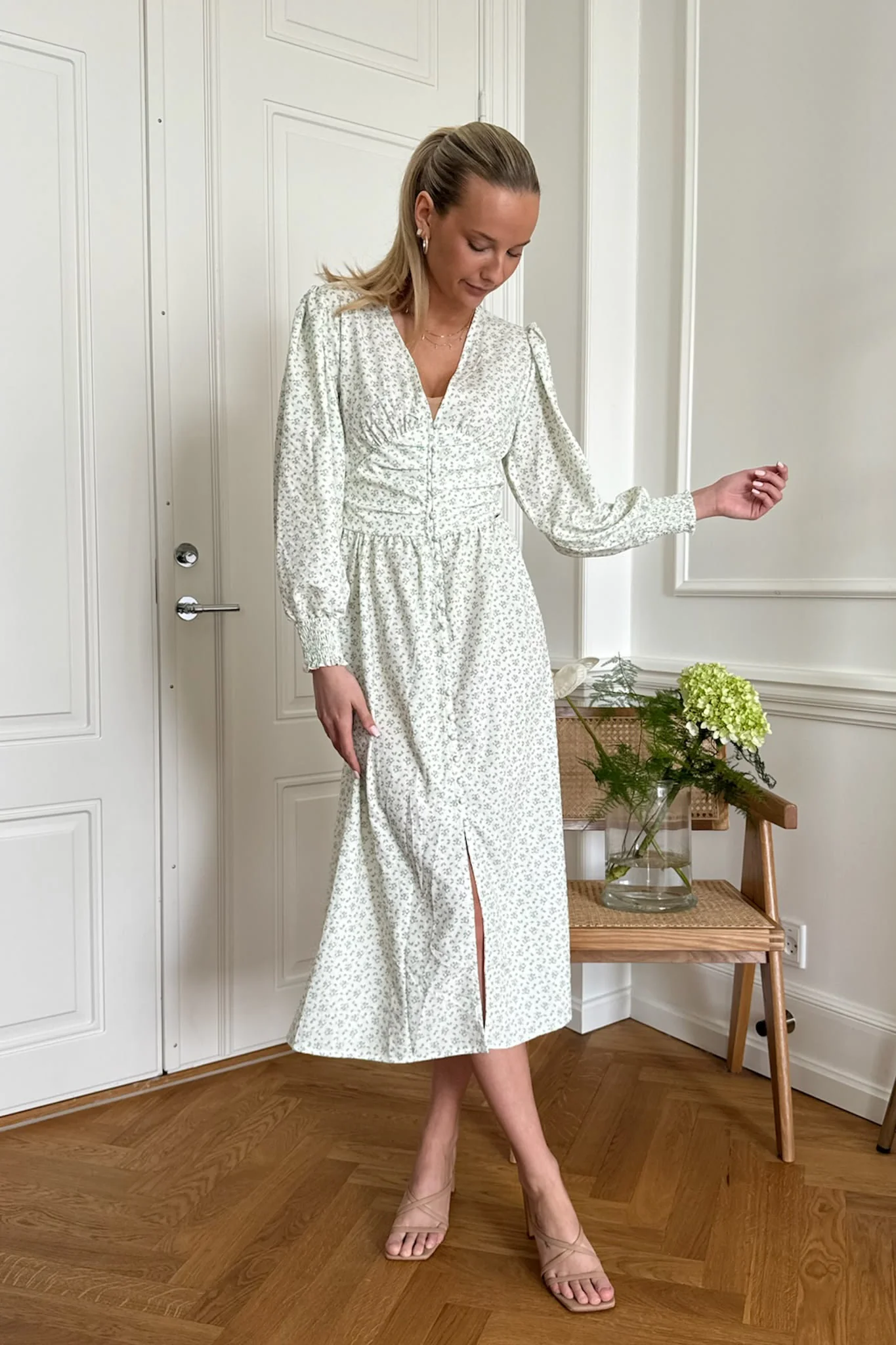 AdelIC Long Dress - Green Flower Stem Print - Image 6