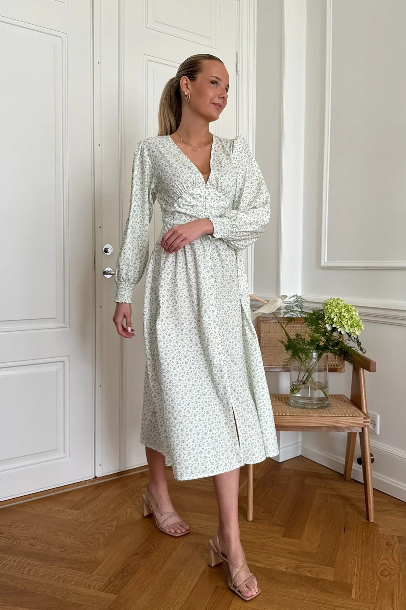 AdelIC Long Dress - Green Flower Stem Print - Image 7