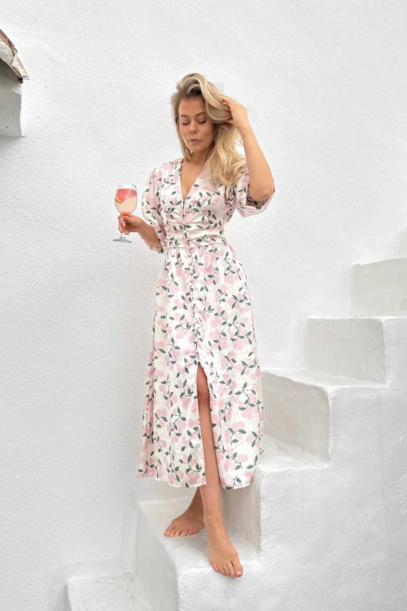 AdelIC Long Dress - Pink Hydrangea Print - Image 5