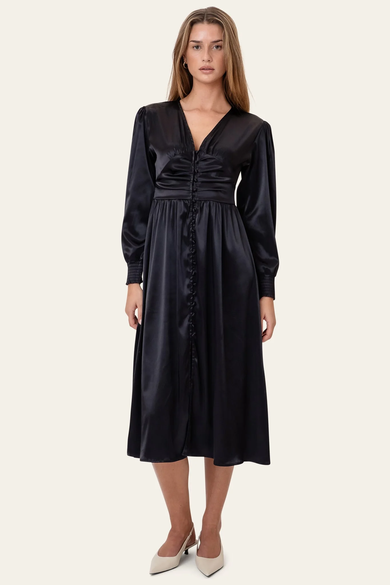 AdelIC Long Dress - Black Satin - Image 6