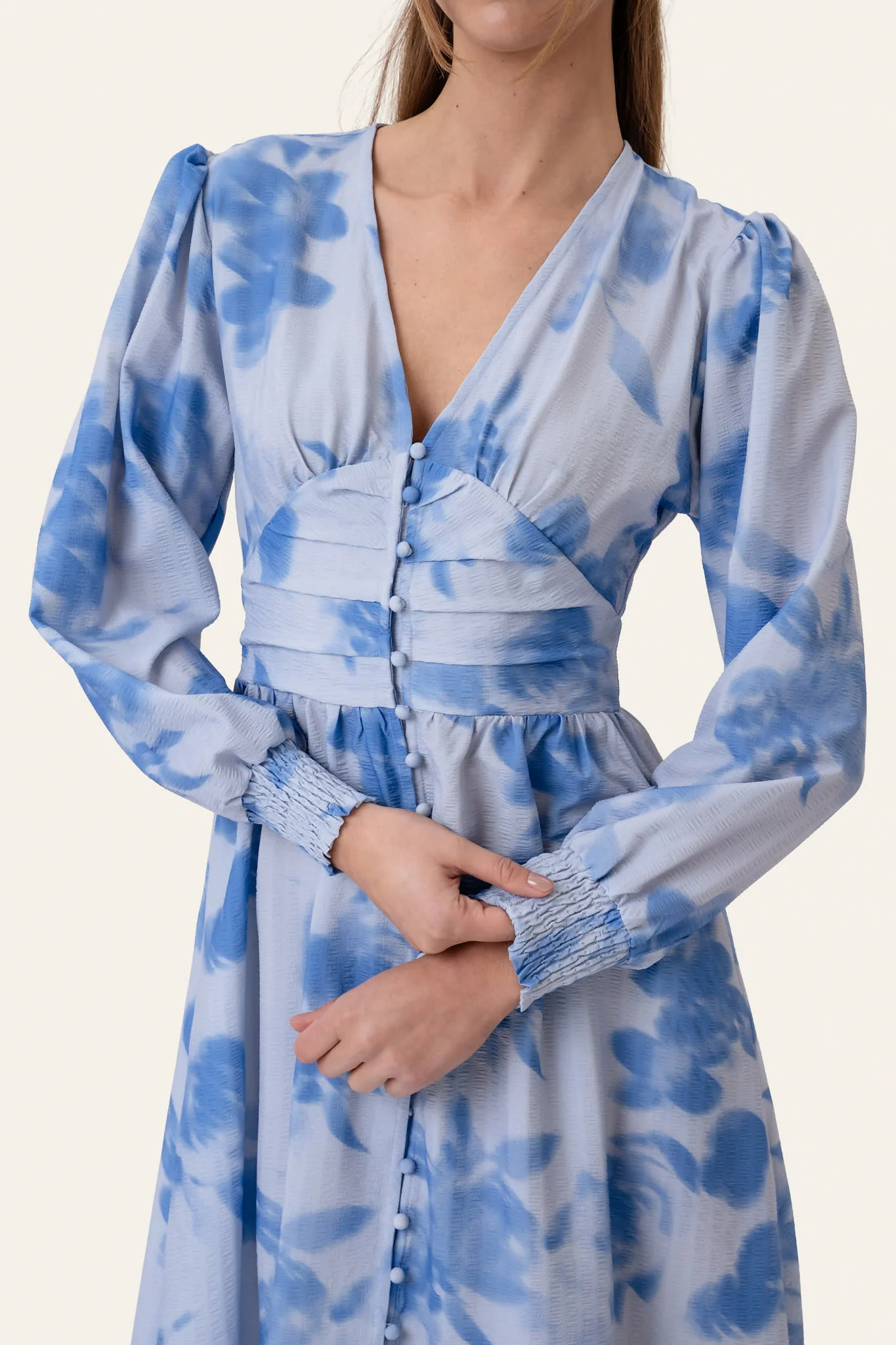 AdelIC Long Dress - Abstract Blue Flower Print - Image 2