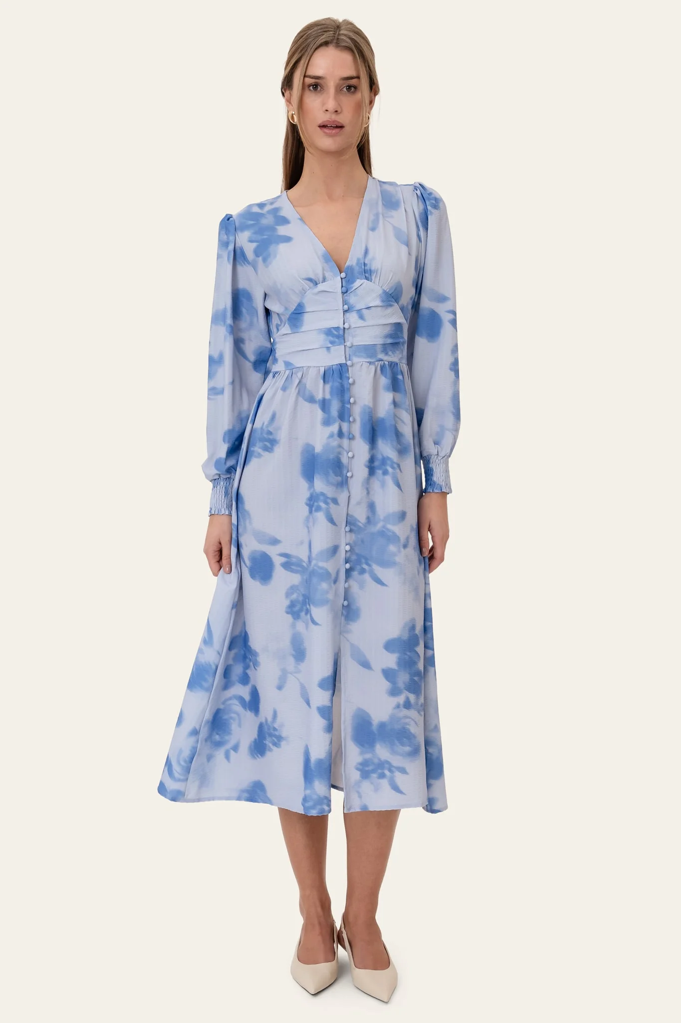 AdelIC Long Dress - Abstract Blue Flower Print - Image 3