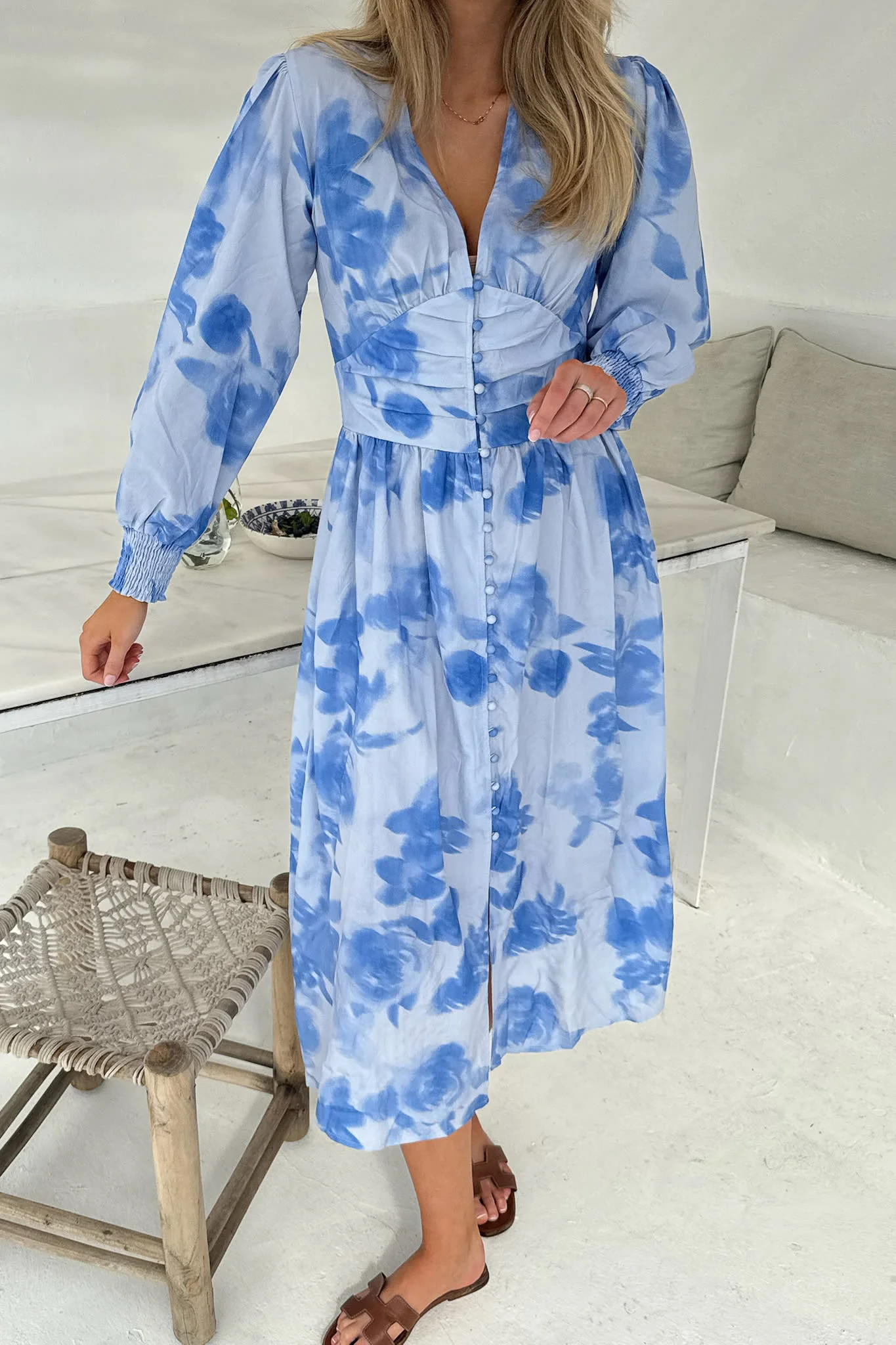 AdelIC Long Dress - Abstract Blue Flower Print - Image 5