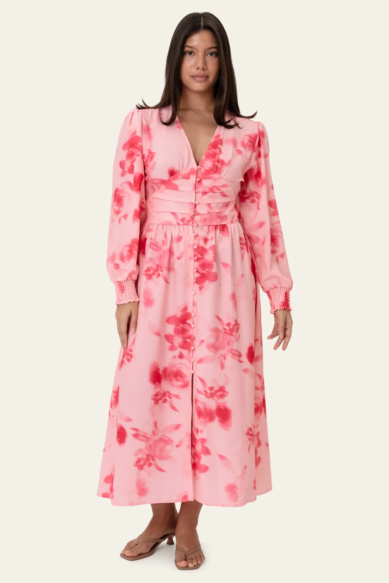 AdelIC Long Dress - Abstract Pink Flower Print - Image 3
