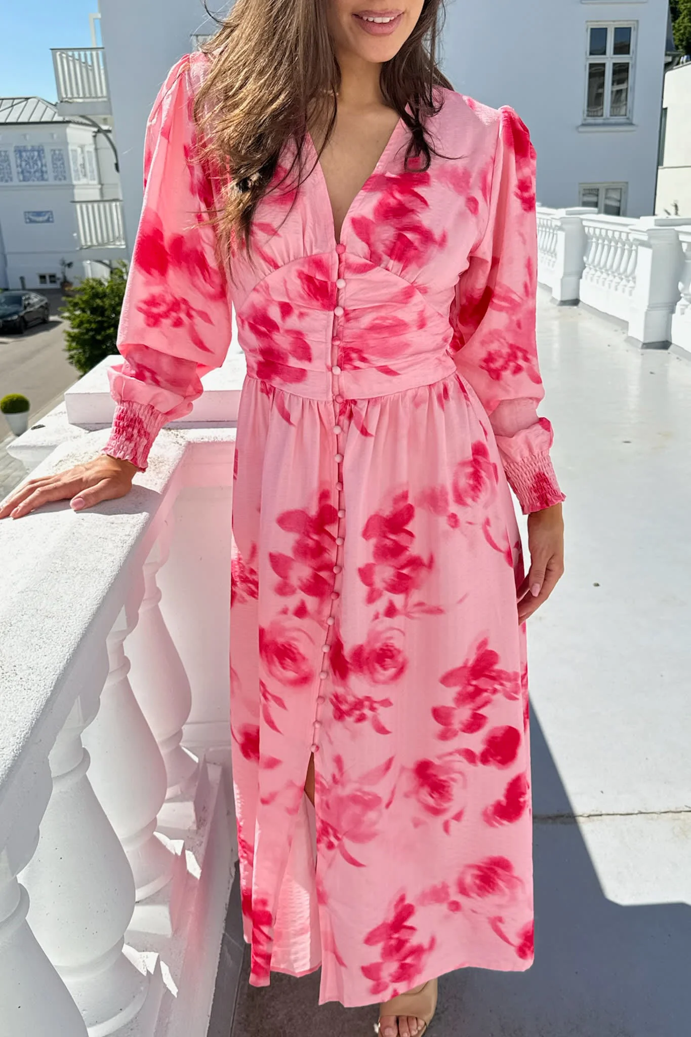 AdelIC Long Dress - Abstract Pink Flower Print - Image 7