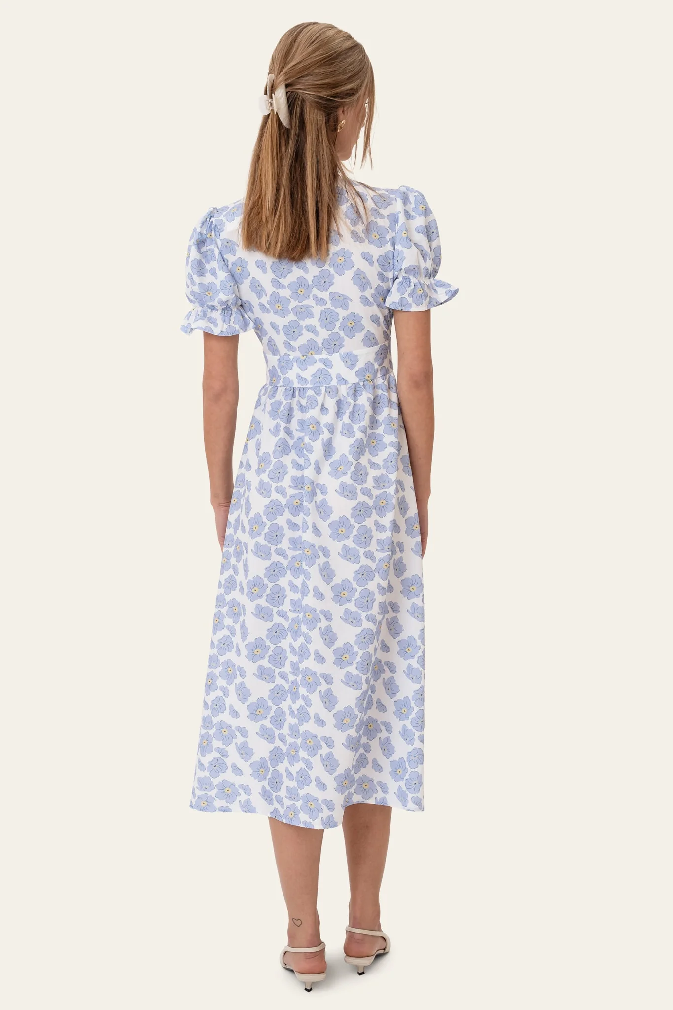 AdelIC Long SS Dress - Blue Dazzling Flower - Image 4