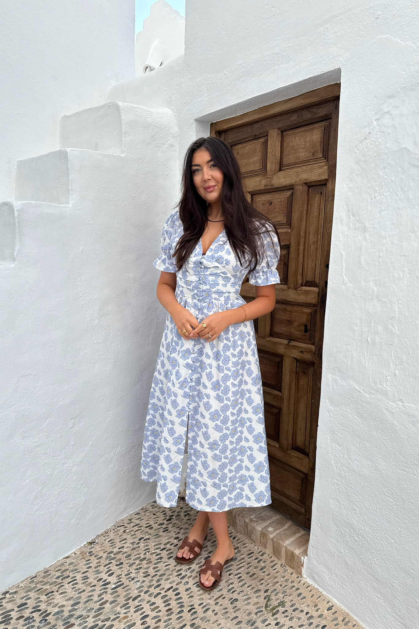 AdelIC Long SS Dress - Blue Dazzling Flower - Image 7