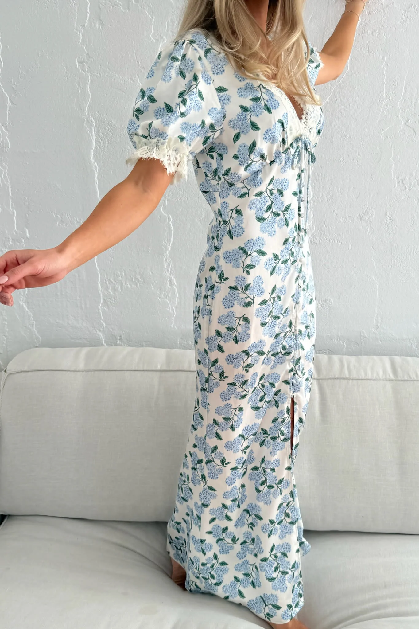 AgneteIC Long Dress - Blue Hydrangea Print - Image 8