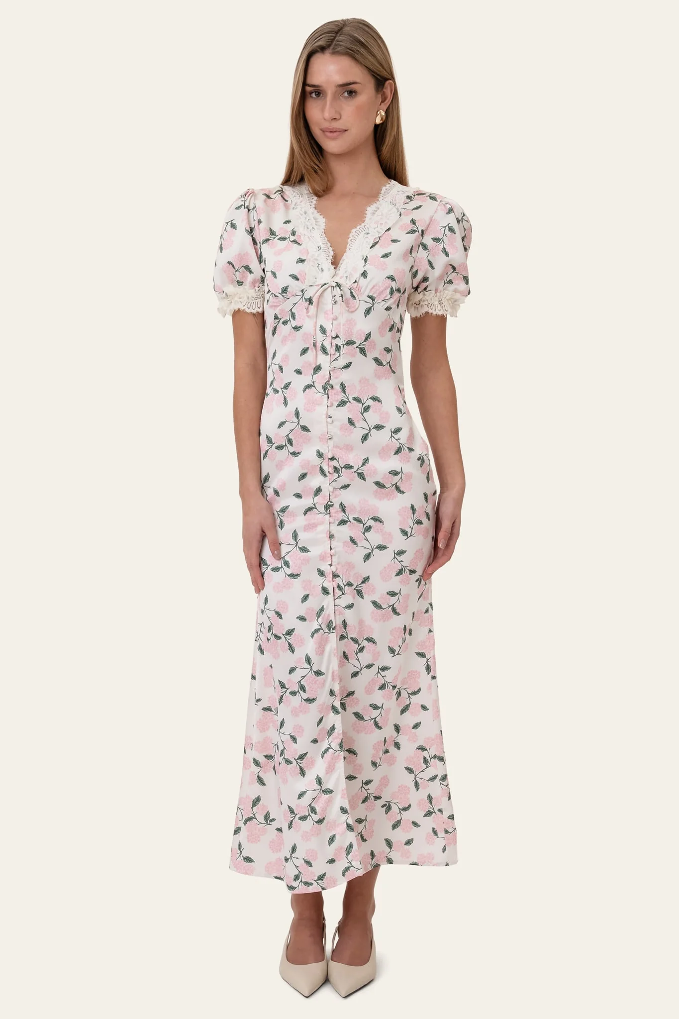 AgneteIC Long Dress - Pink Hydrangea Print - Image 3