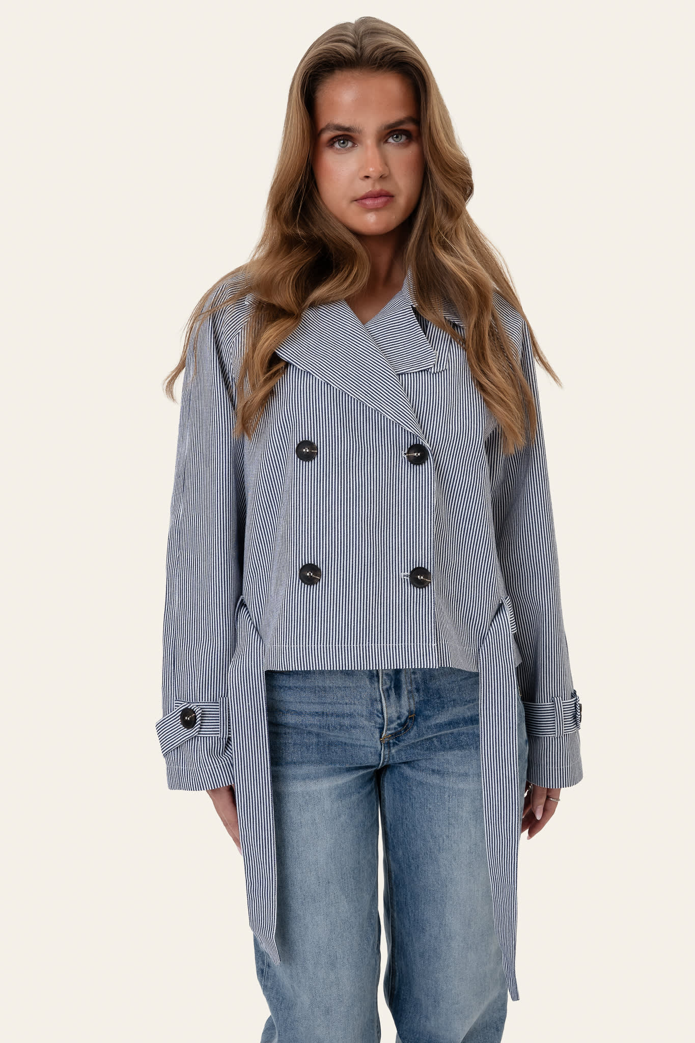 AlmaIC Trenchcoat - Blue Woven Stripe - Image 4