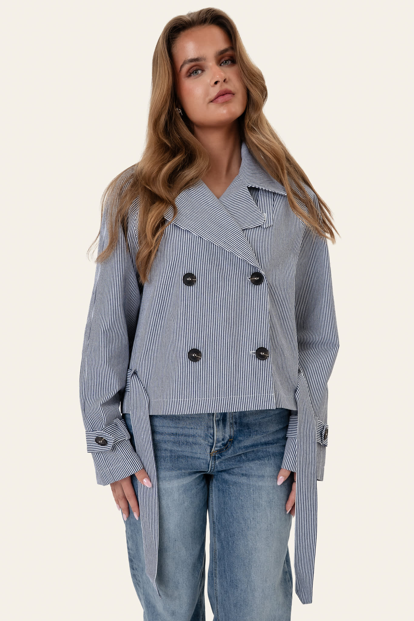 AlmaIC Trenchcoat - Blue Woven Stripe - Image 5