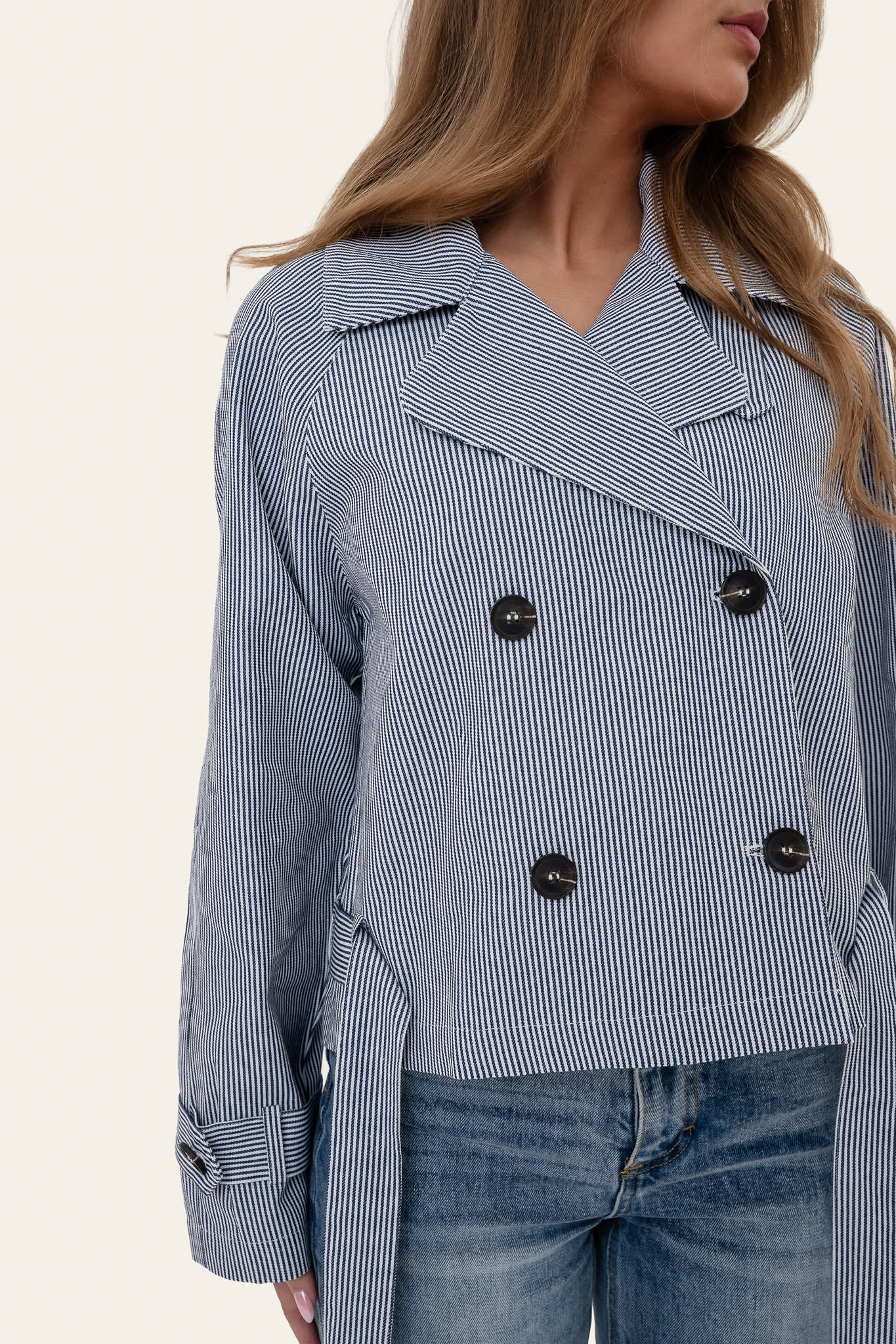 AlmaIC Trenchcoat - Blue Woven Stripe - Image 7