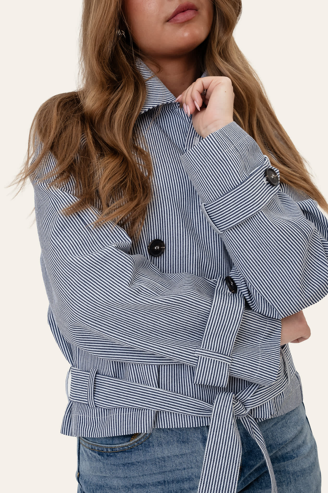 AlmaIC Trenchcoat - Blue Woven Stripe - Image 8