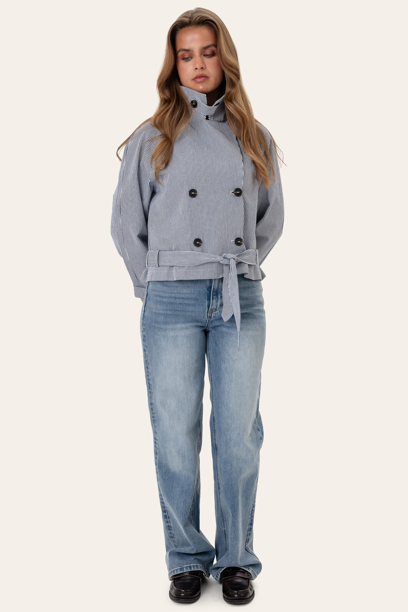 AlmaIC Trenchcoat - Blue Woven Stripe - Image 9