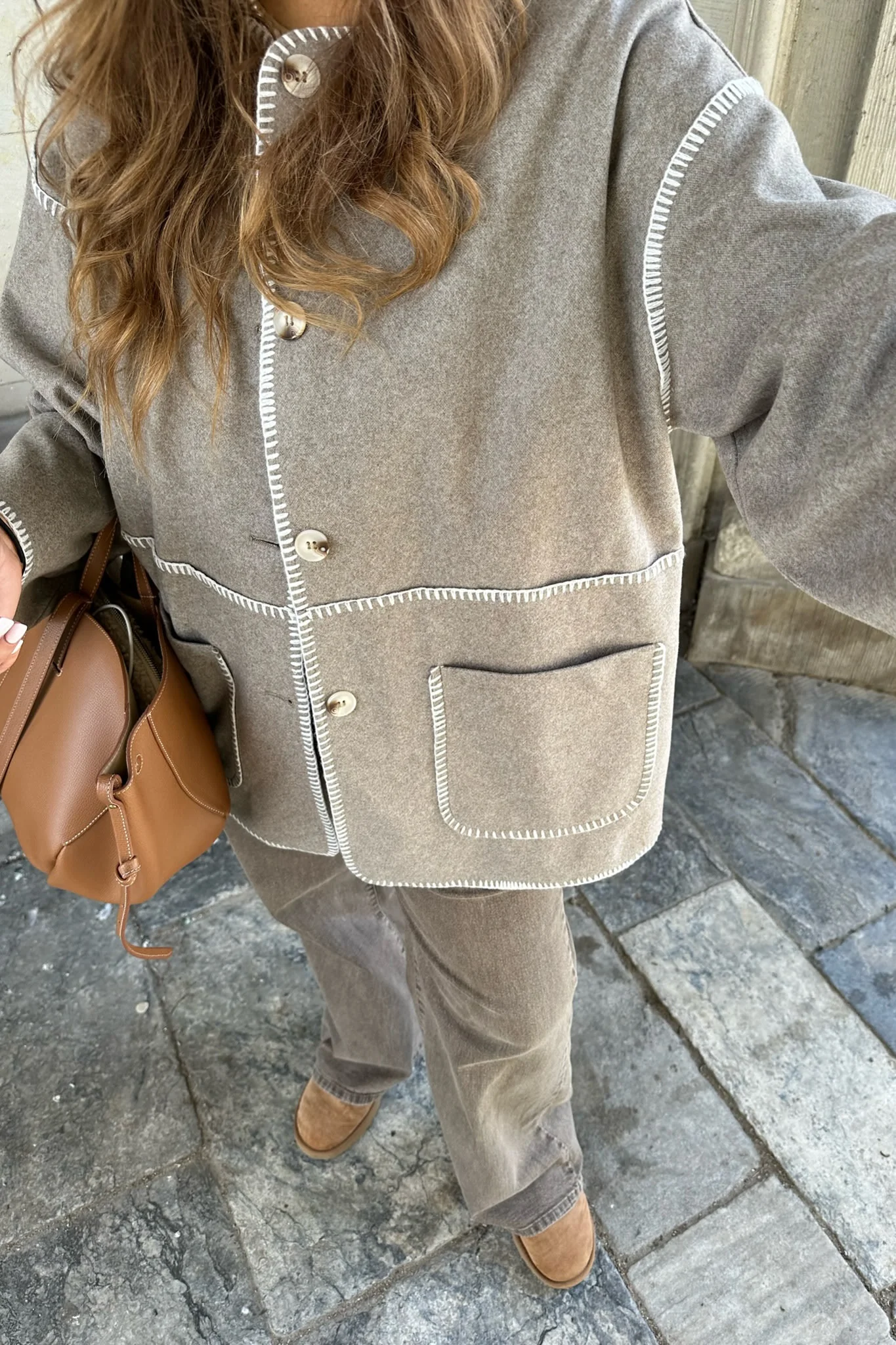 AmandaIC Contrast Stitching Jacket - Beige - Image 3