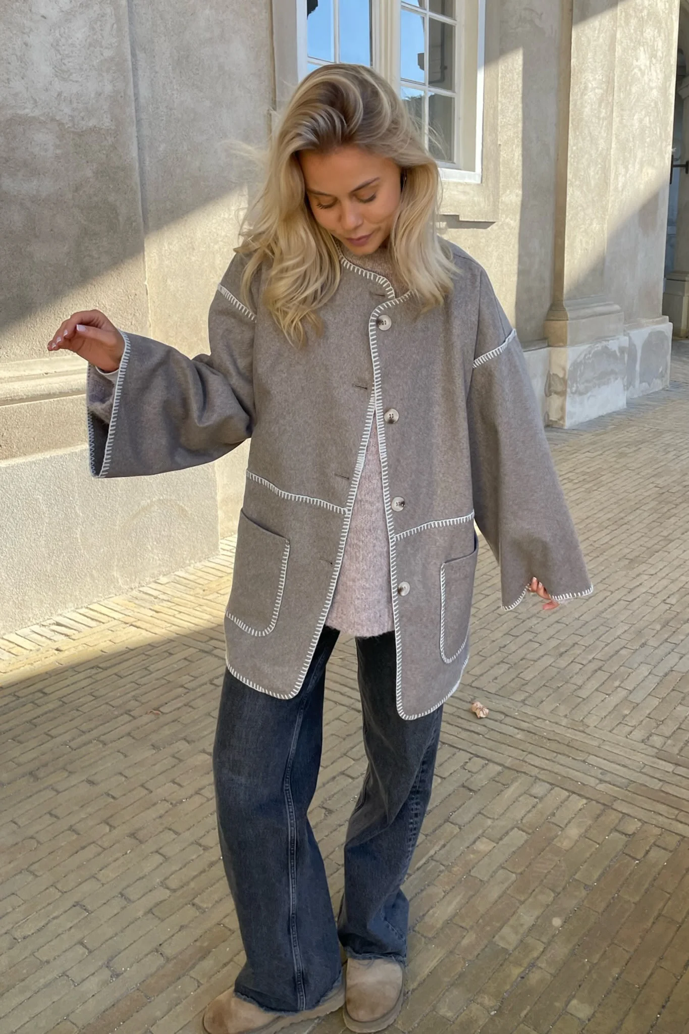 AmandaIC Contrast Stitching Jacket - Beige - Image 9