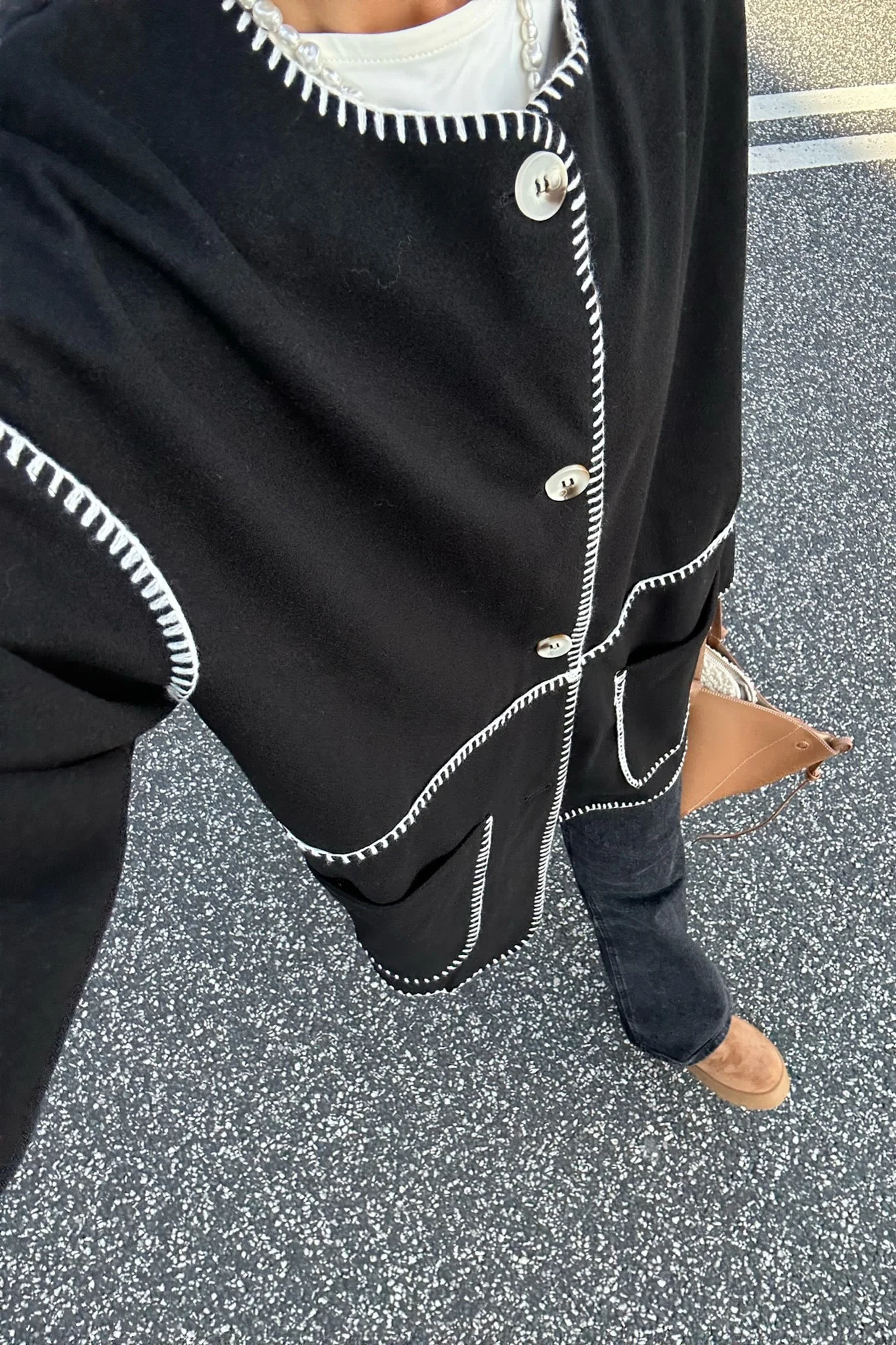 AmandaIC Contrast Stitching Jacket - Black - Image 6