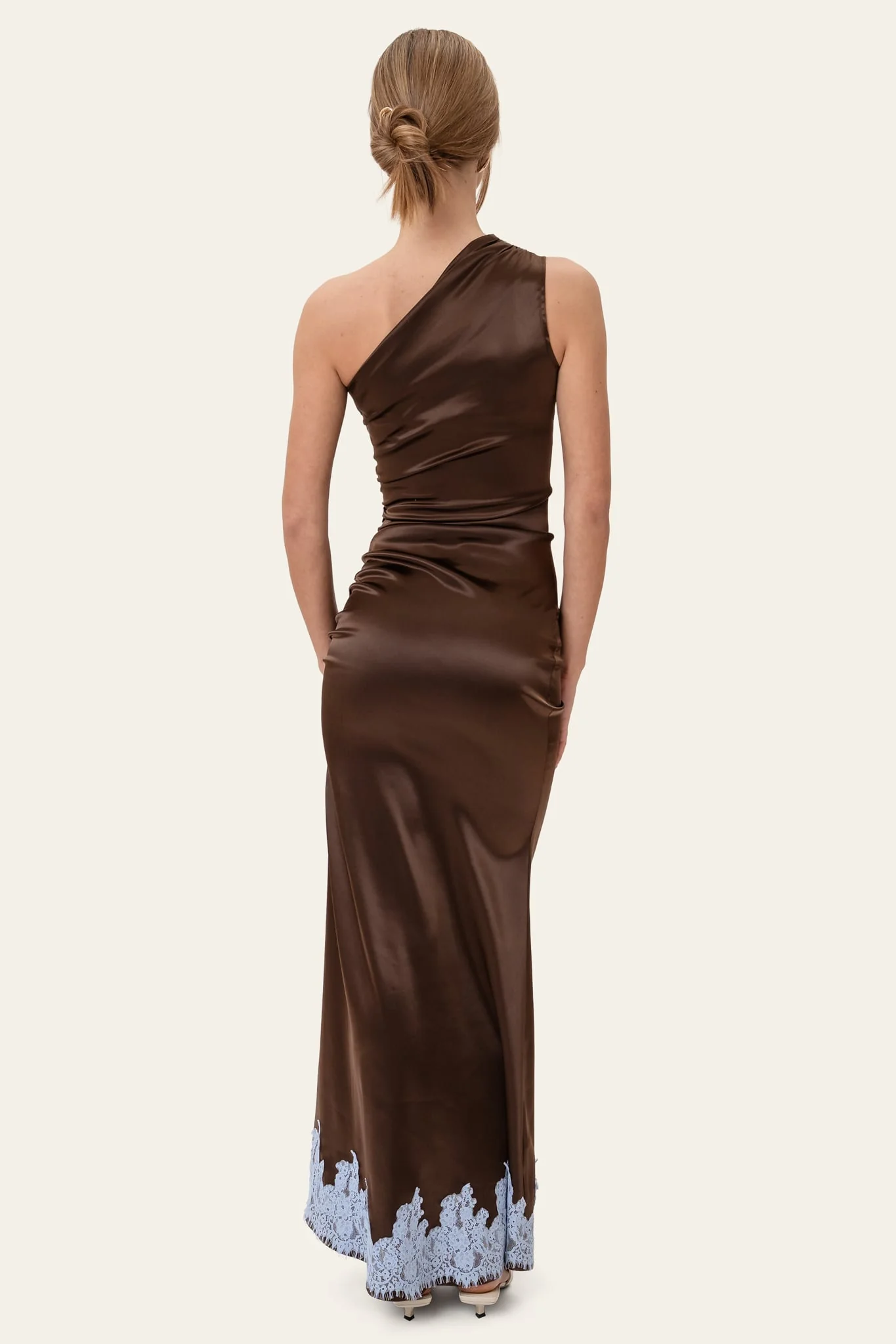 AndreaIC Satin Dress - Dark Brown Blue Lace - Image 5