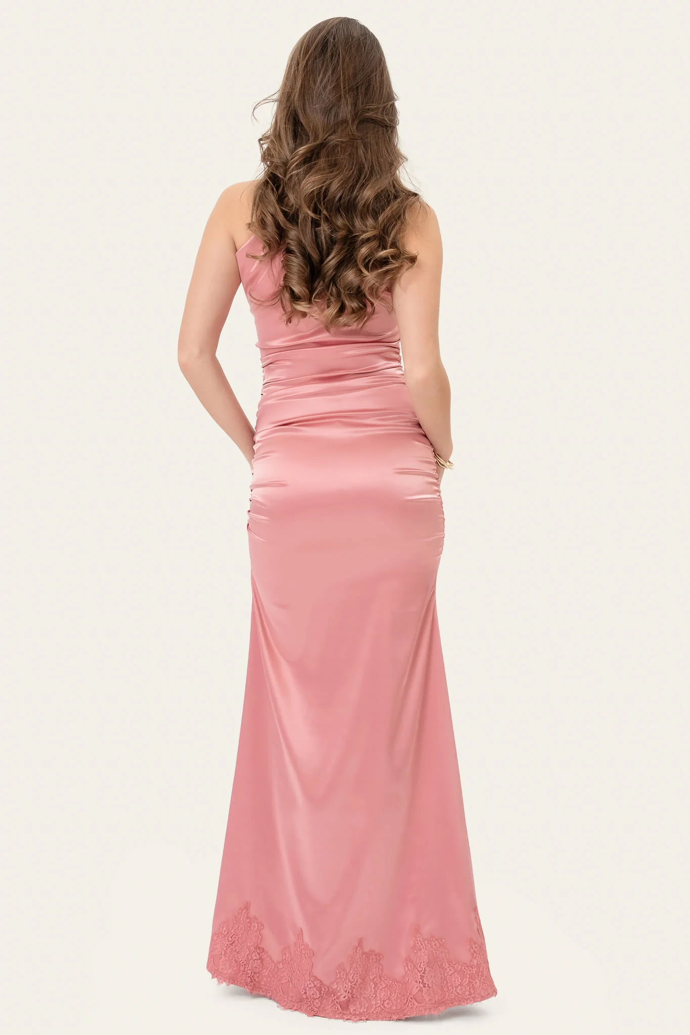 AndreaIC Satin Dress - Pink Lace - Image 3