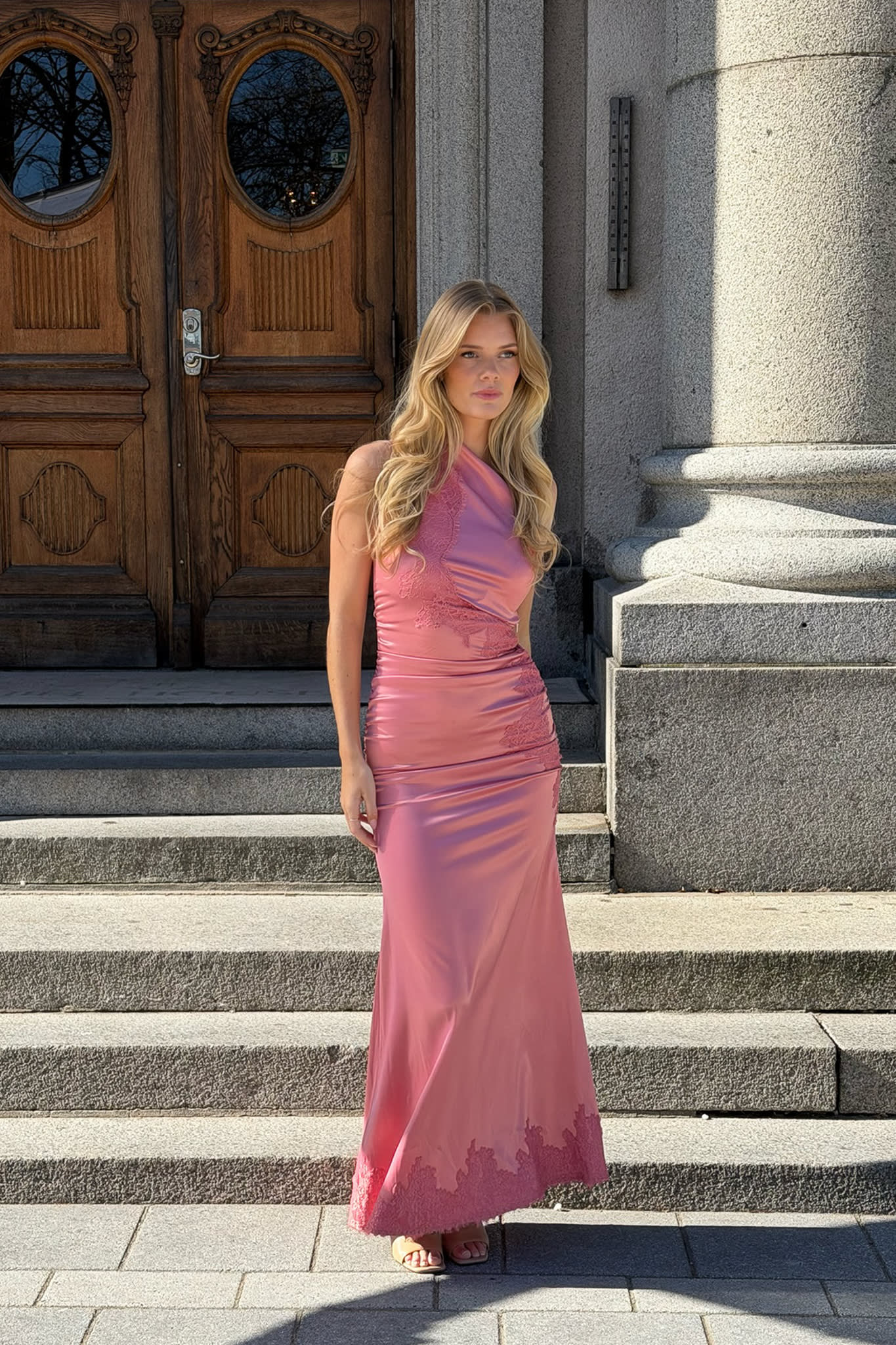 AndreaIC Satin Dress - Pink Lace - Image 9