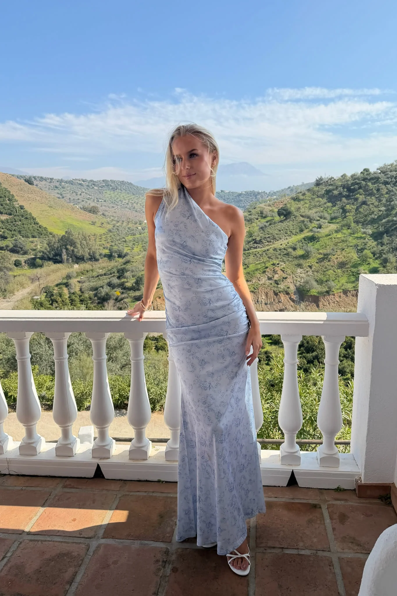AndreaIC Satin Dress - Soft Blue Blossom - Image 10