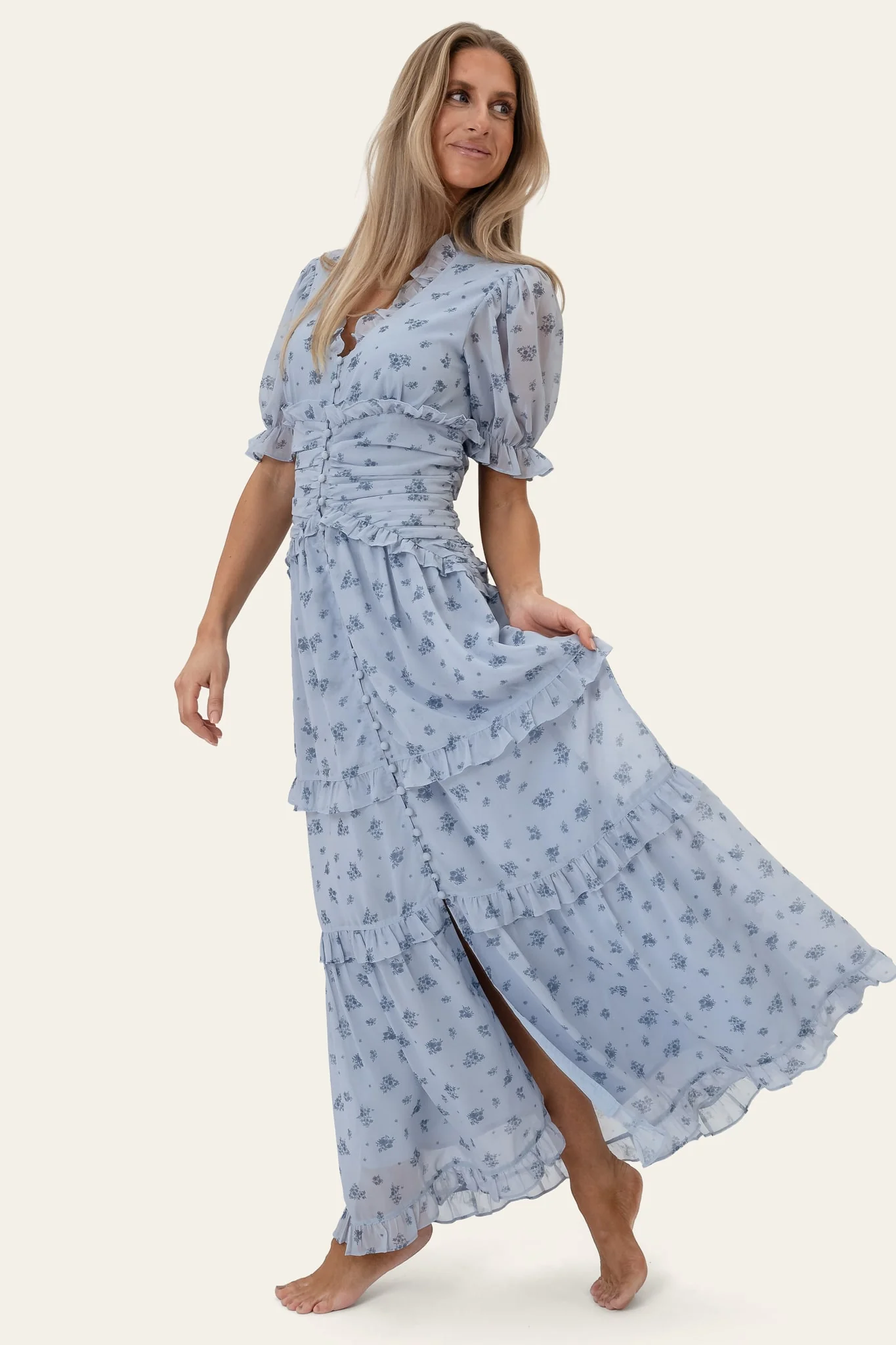 ArielIC Long Dress - Blue Flower Print - Image 3