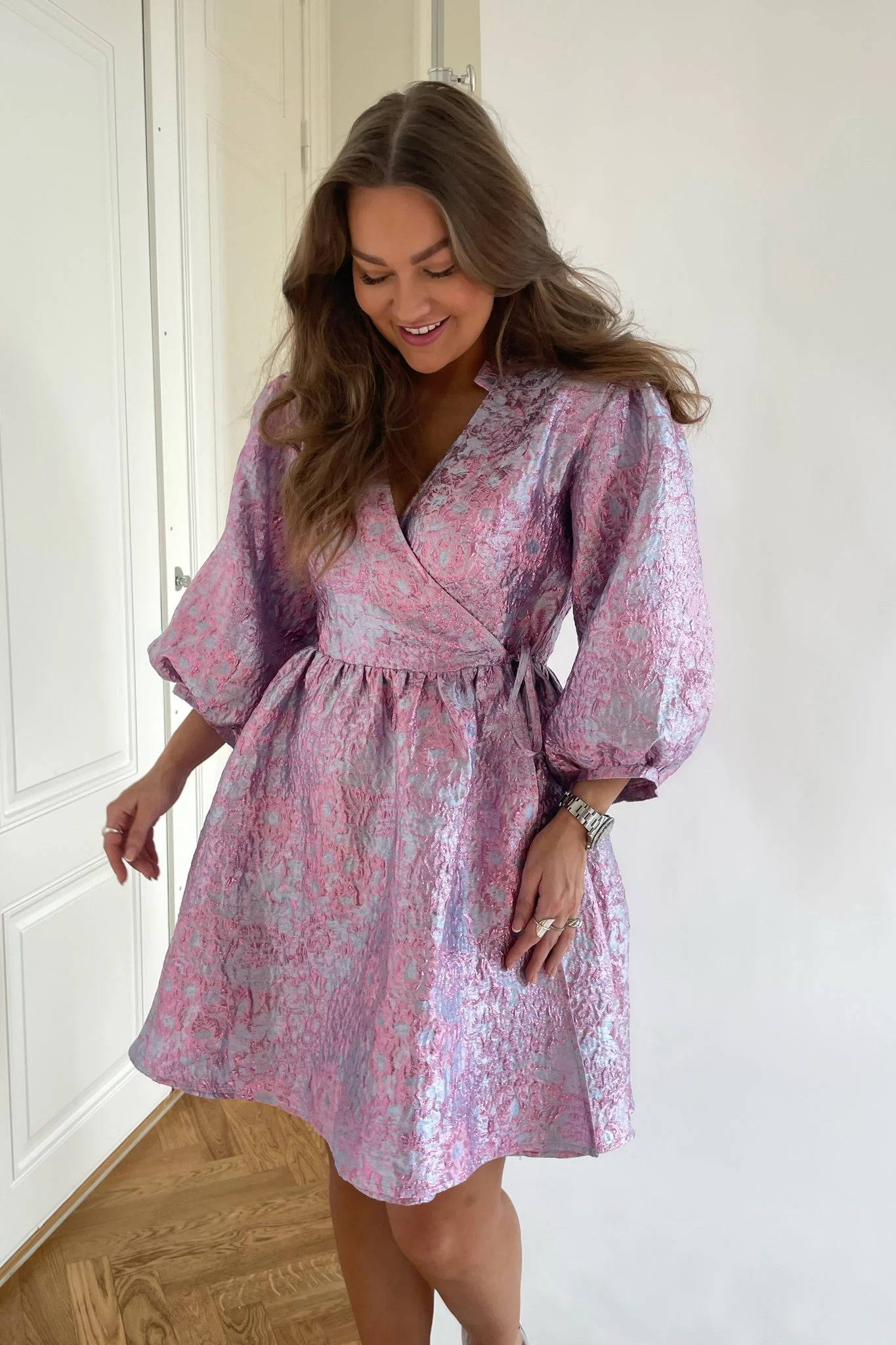 Noella Aya Jacquard Dress - Lilac Jacquard - Image 2