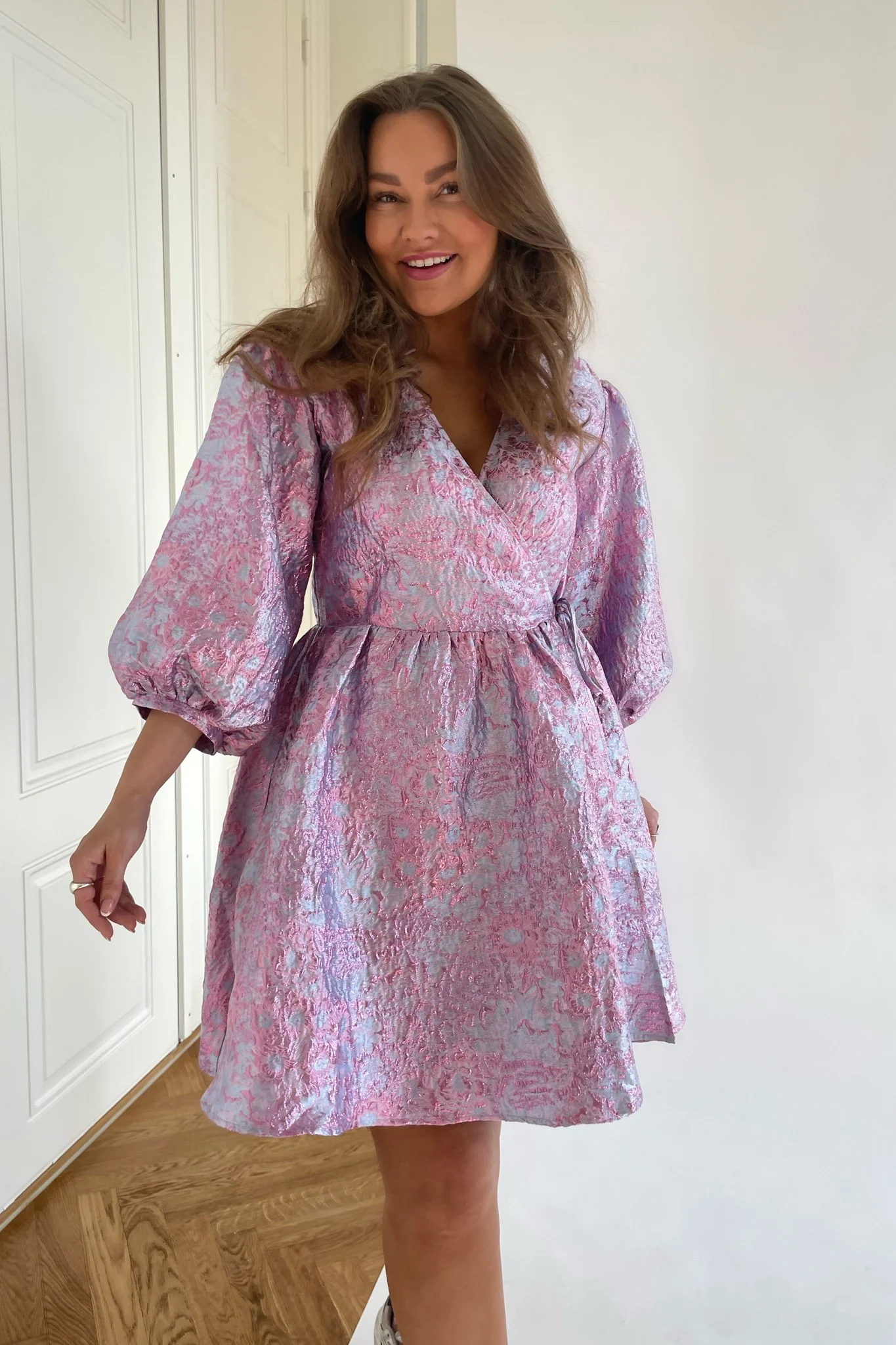 Noella Aya Jacquard Dress - Lilac Jacquard - Image 6