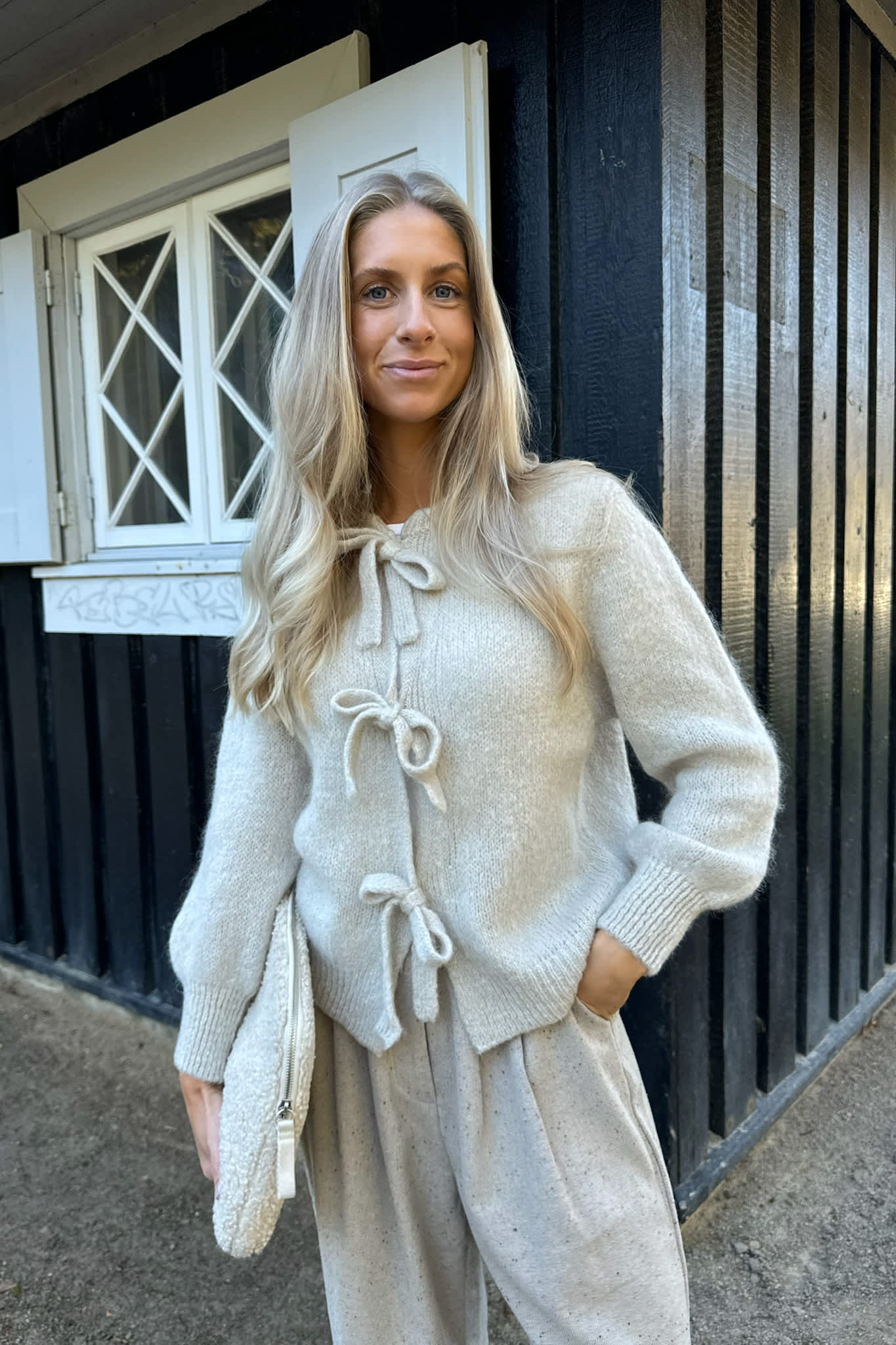 BaileyIC Bow Cardigan - Beige - Image 3