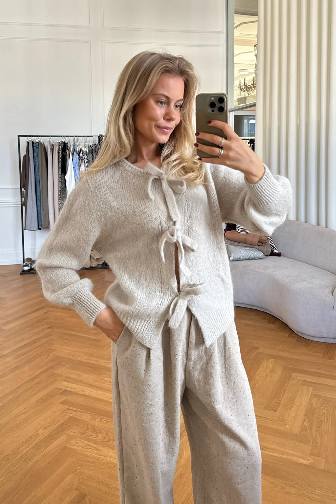 BaileyIC Bow Cardigan - Beige - Image 5