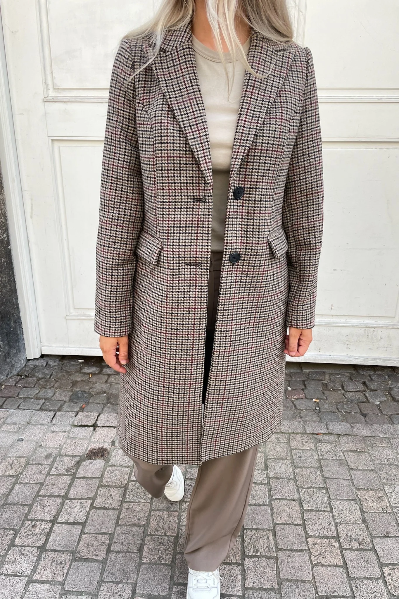 VMBlast Check Long Wool Jacket - Tan Houndstooth  Multicolor - Image 2