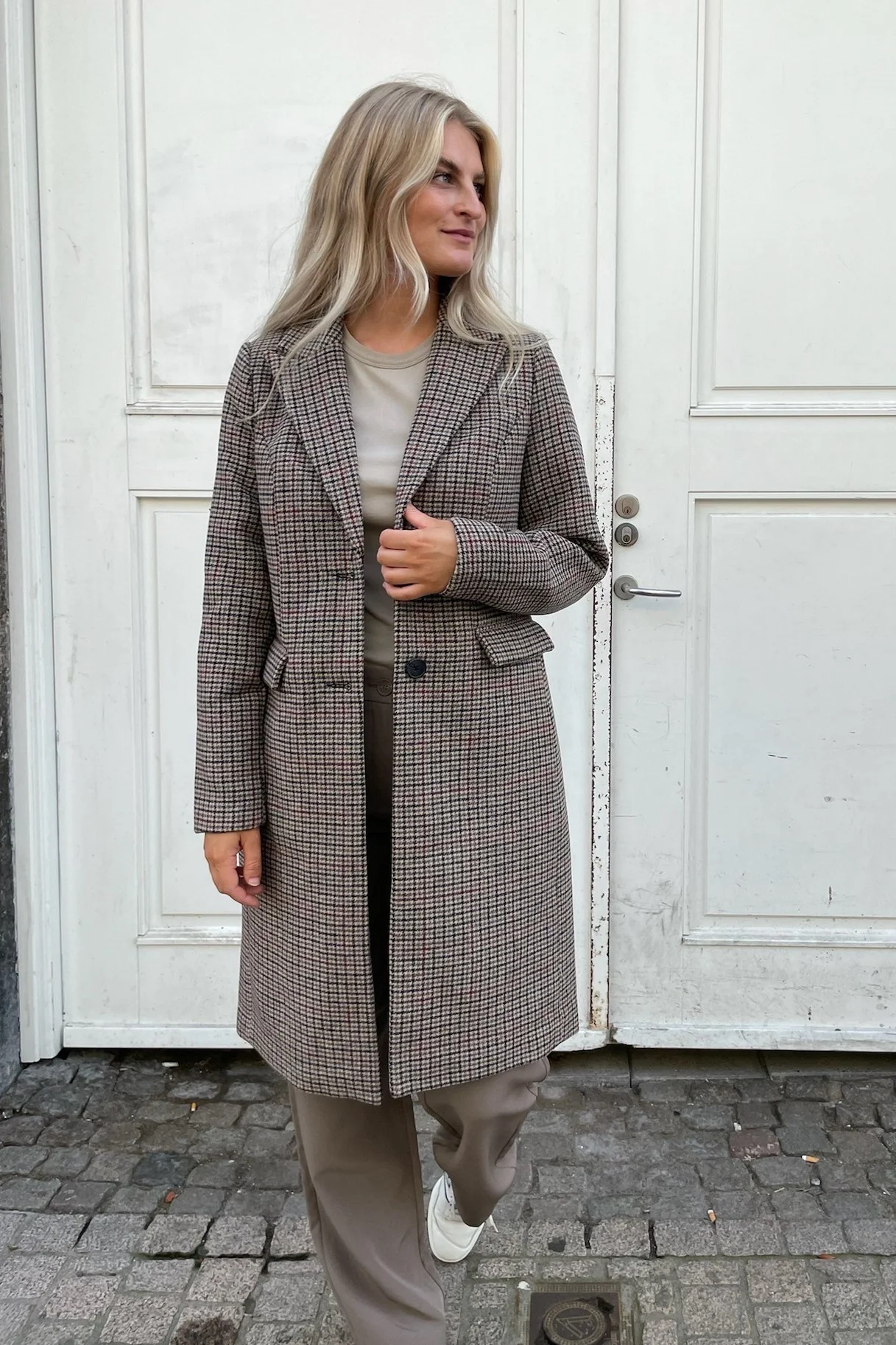VMBlast Check Long Wool Jacket - Tan Houndstooth  Multicolor - Image 3