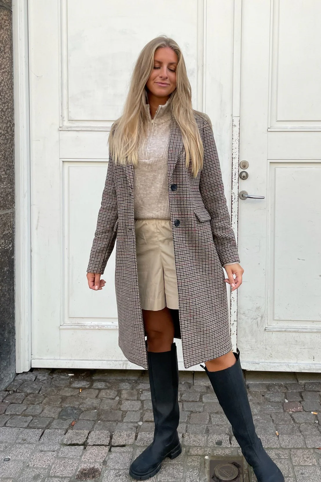 VMBlast Check Long Wool Jacket - Tan Houndstooth  Multicolor - Image 6