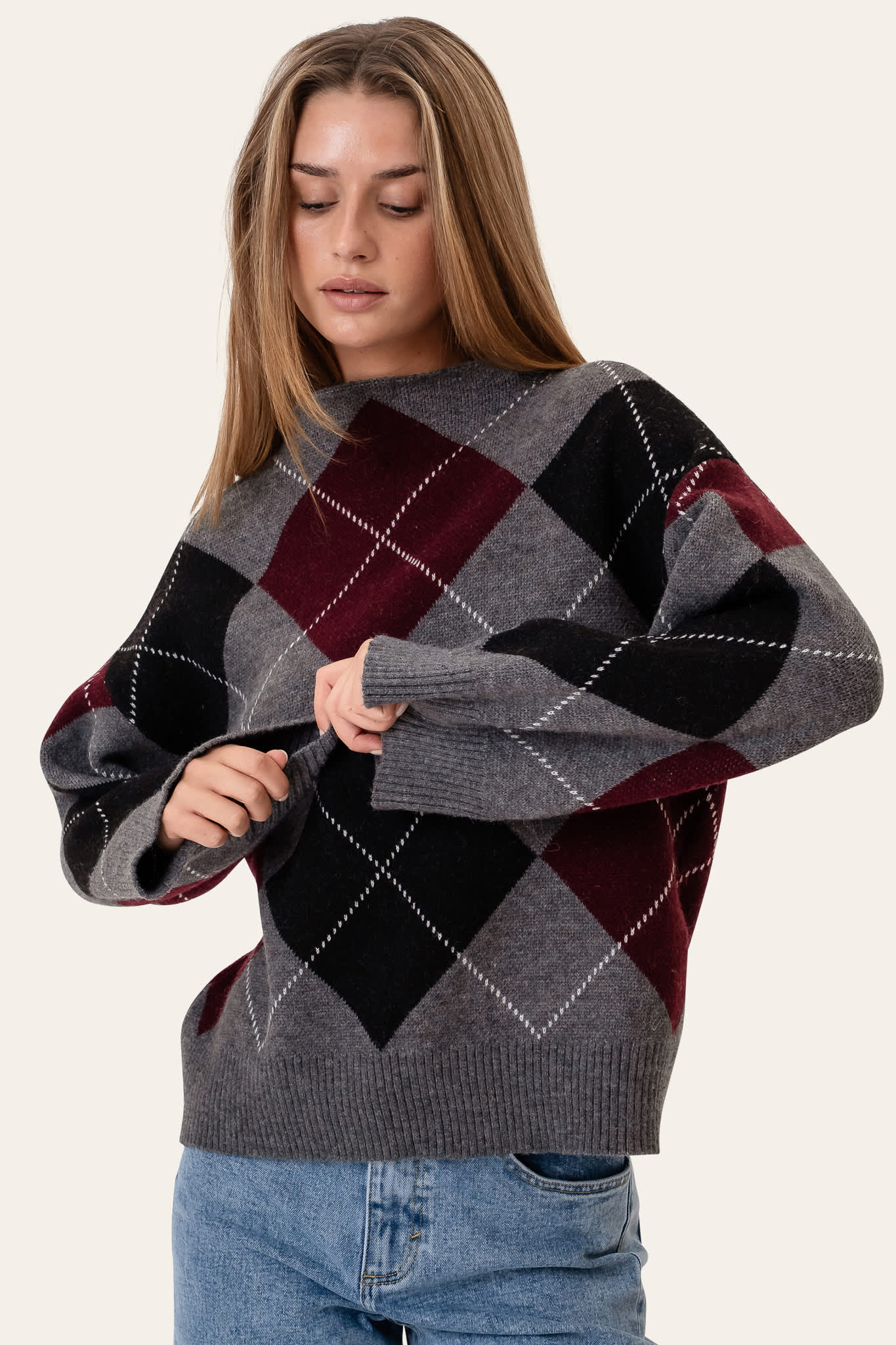 BoletteIC Pullover - Grey Argyle - Image 3