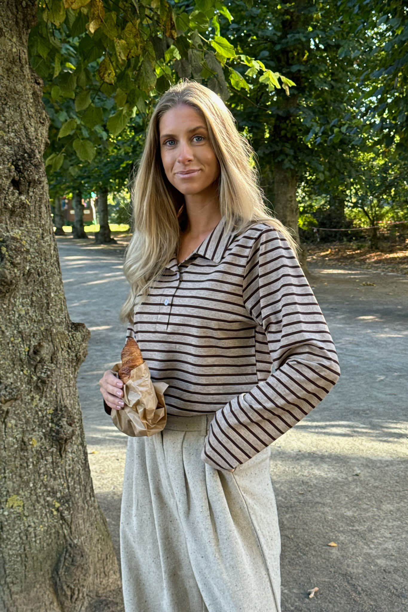 CarlyIC Polo - Beige Brown Stripes - Image 2