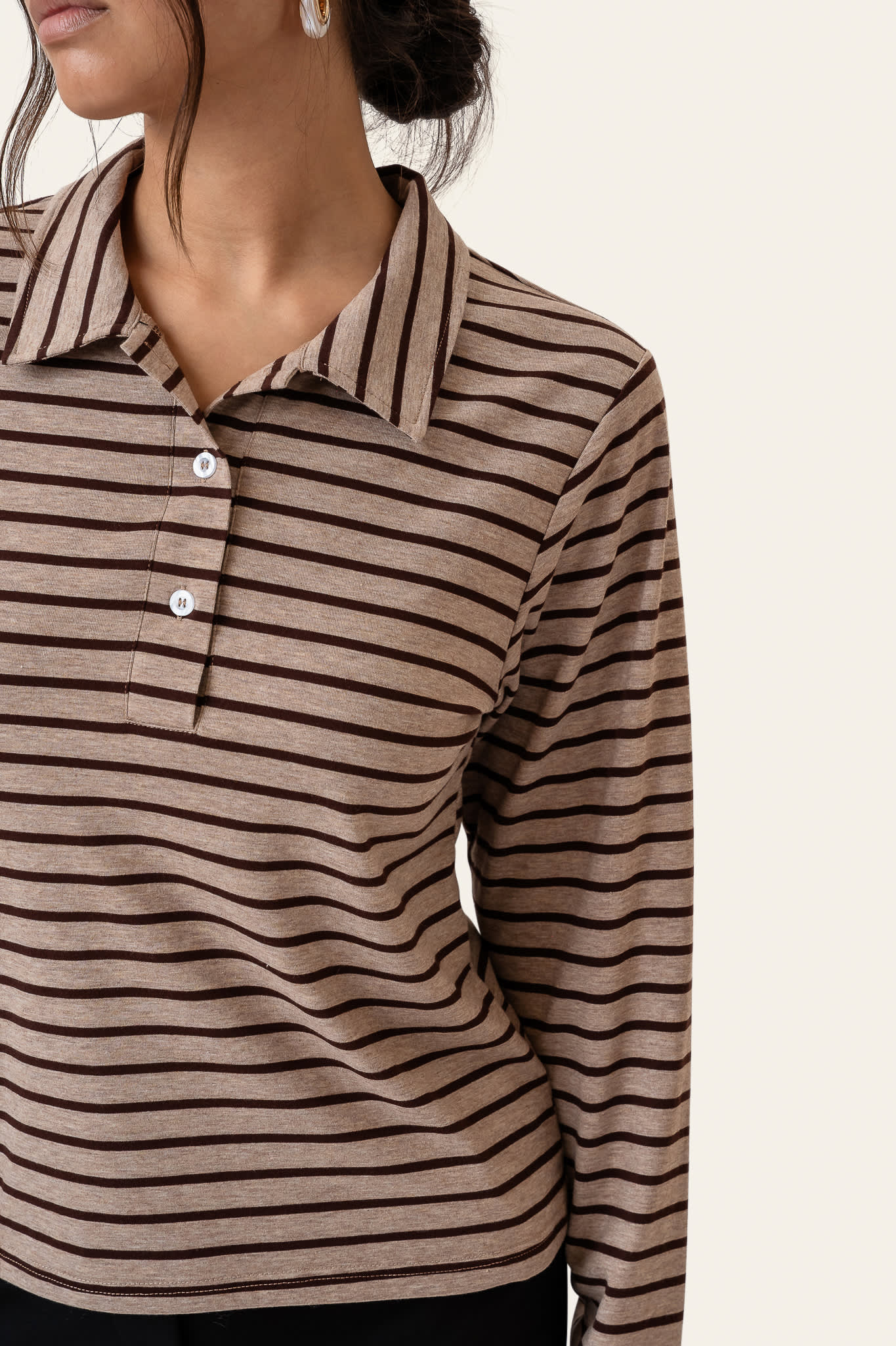 CarlyIC Polo - Beige Brown Stripes - Image 3