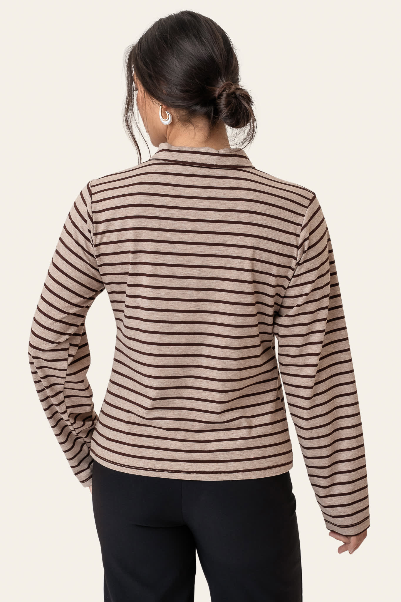 CarlyIC Polo - Beige Brown Stripes - Image 4
