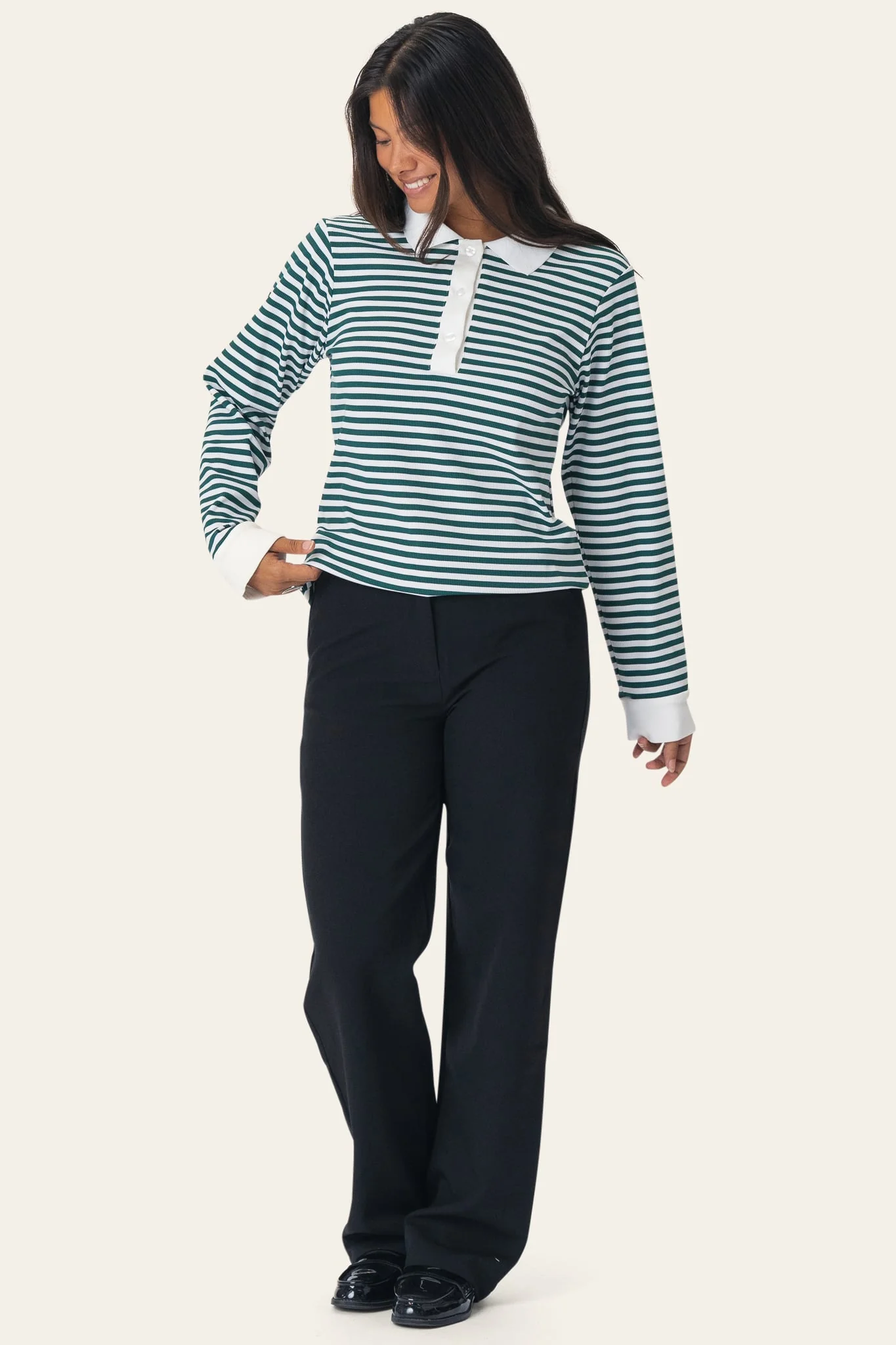 CarlyIC Polo - Green Stripes - Image 2