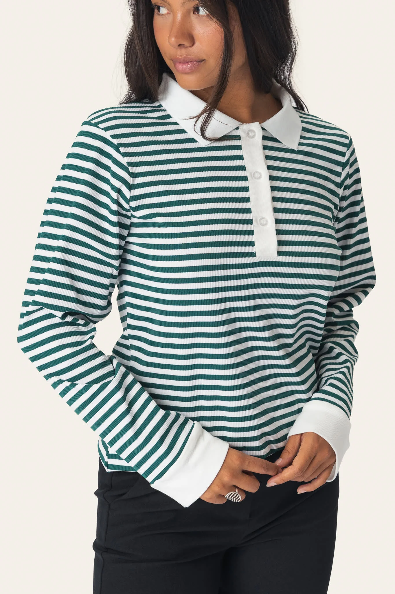 CarlyIC Polo - Green Stripes - Image 3