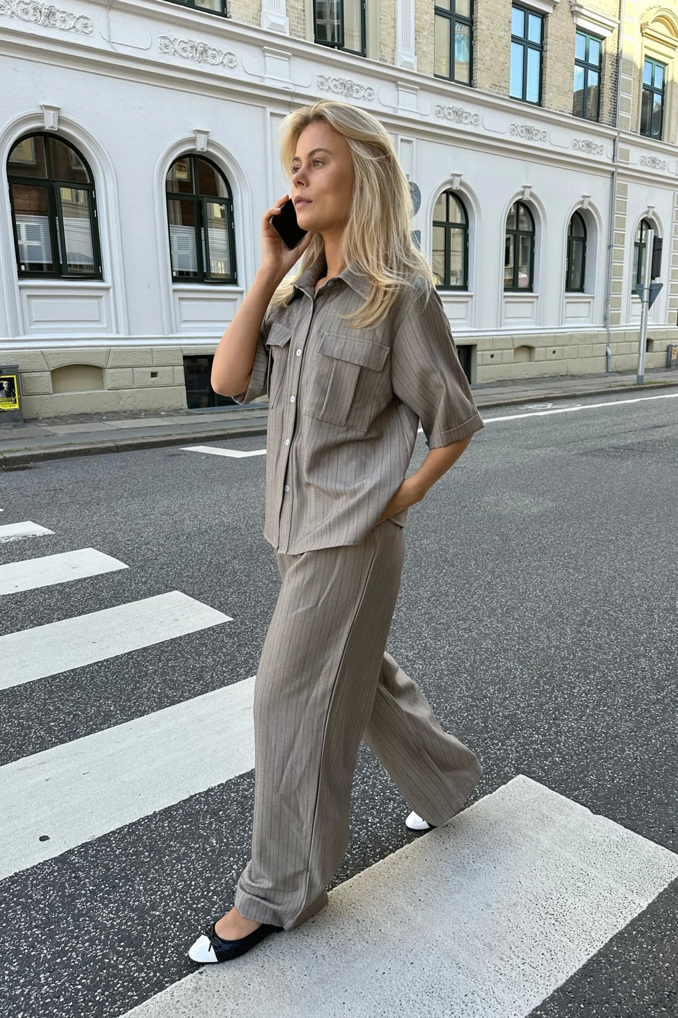 CelinaIC Shirt - Dark Beige Pinstripe - Image 2