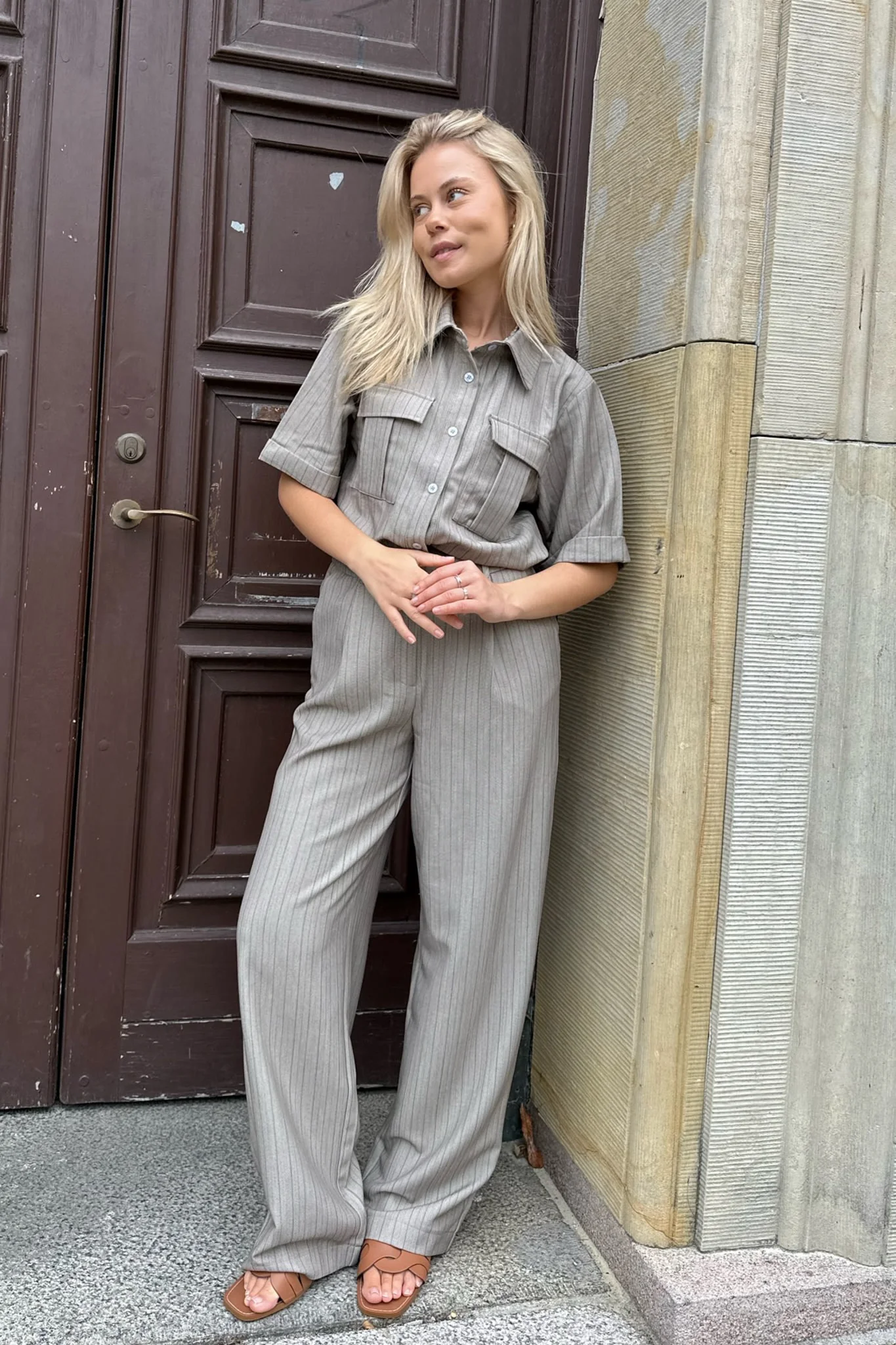 CelinaIC Shirt - Dark Beige Pinstripe - Image 3