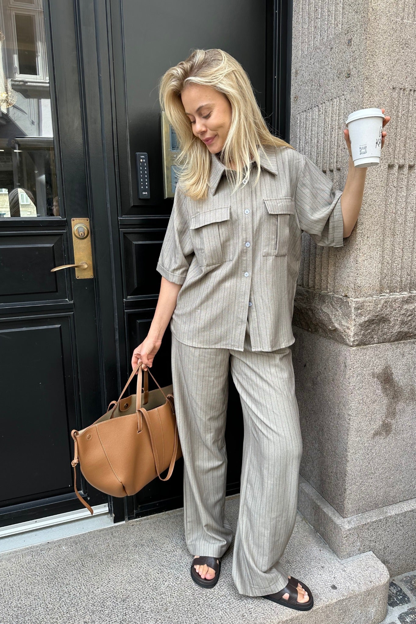 CelinaIC Shirt - Dark Beige Pinstripe - Image 4