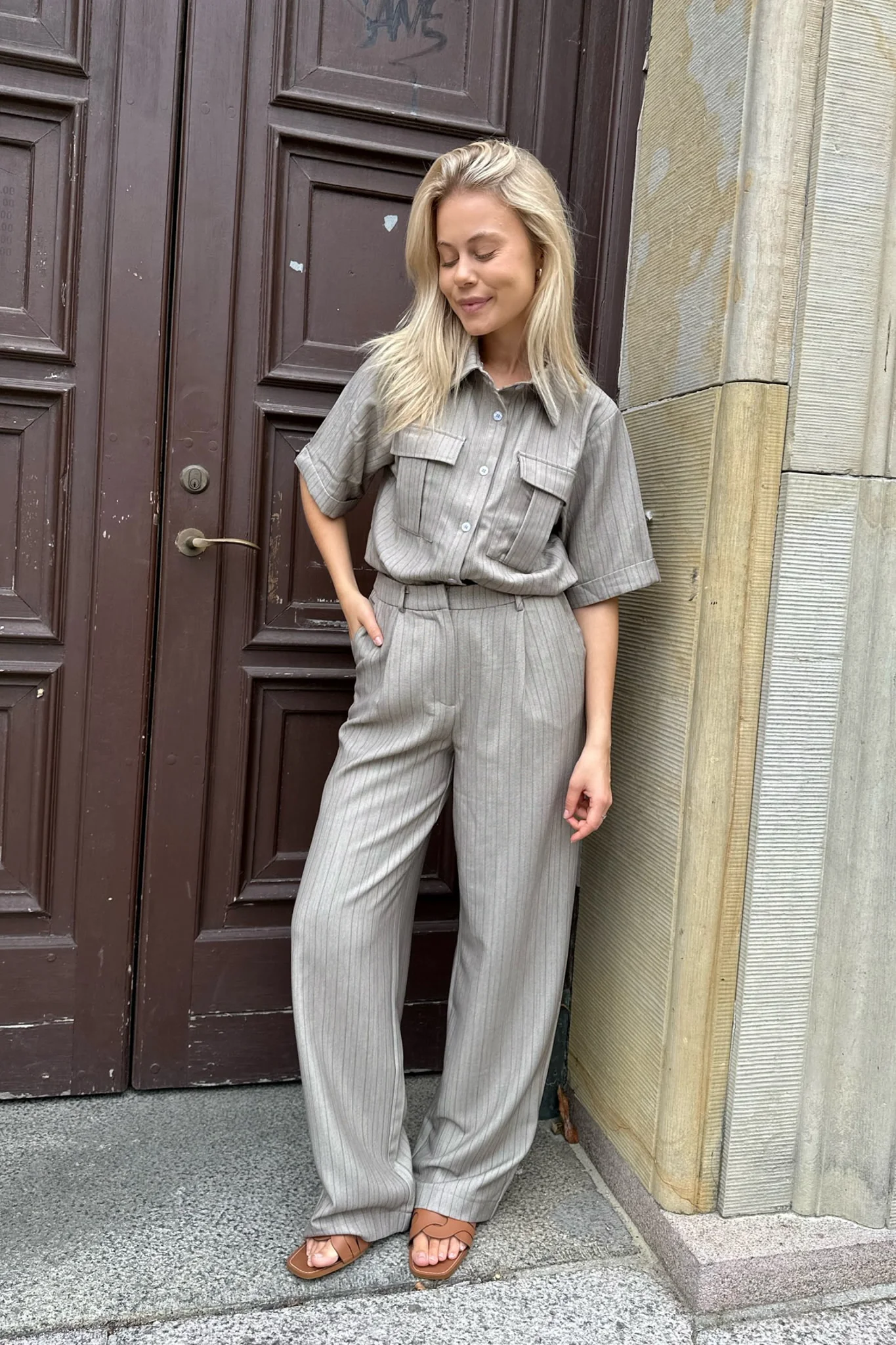 CelinaIC Shirt - Dark Beige Pinstripe - Image 5