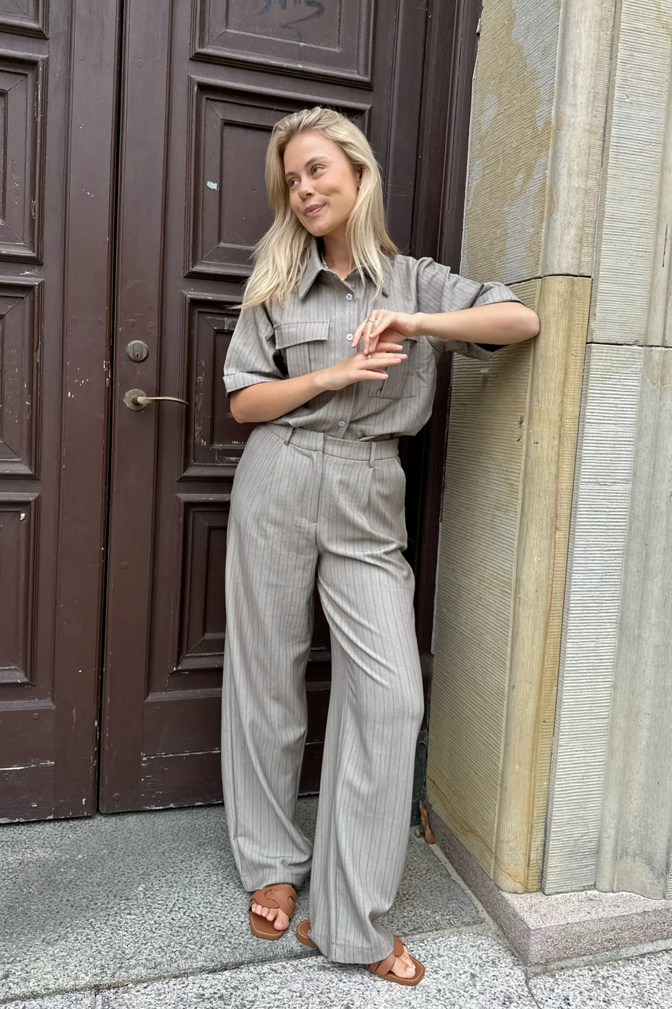 CelinaIC Shirt - Dark Beige Pinstripe - Image 6