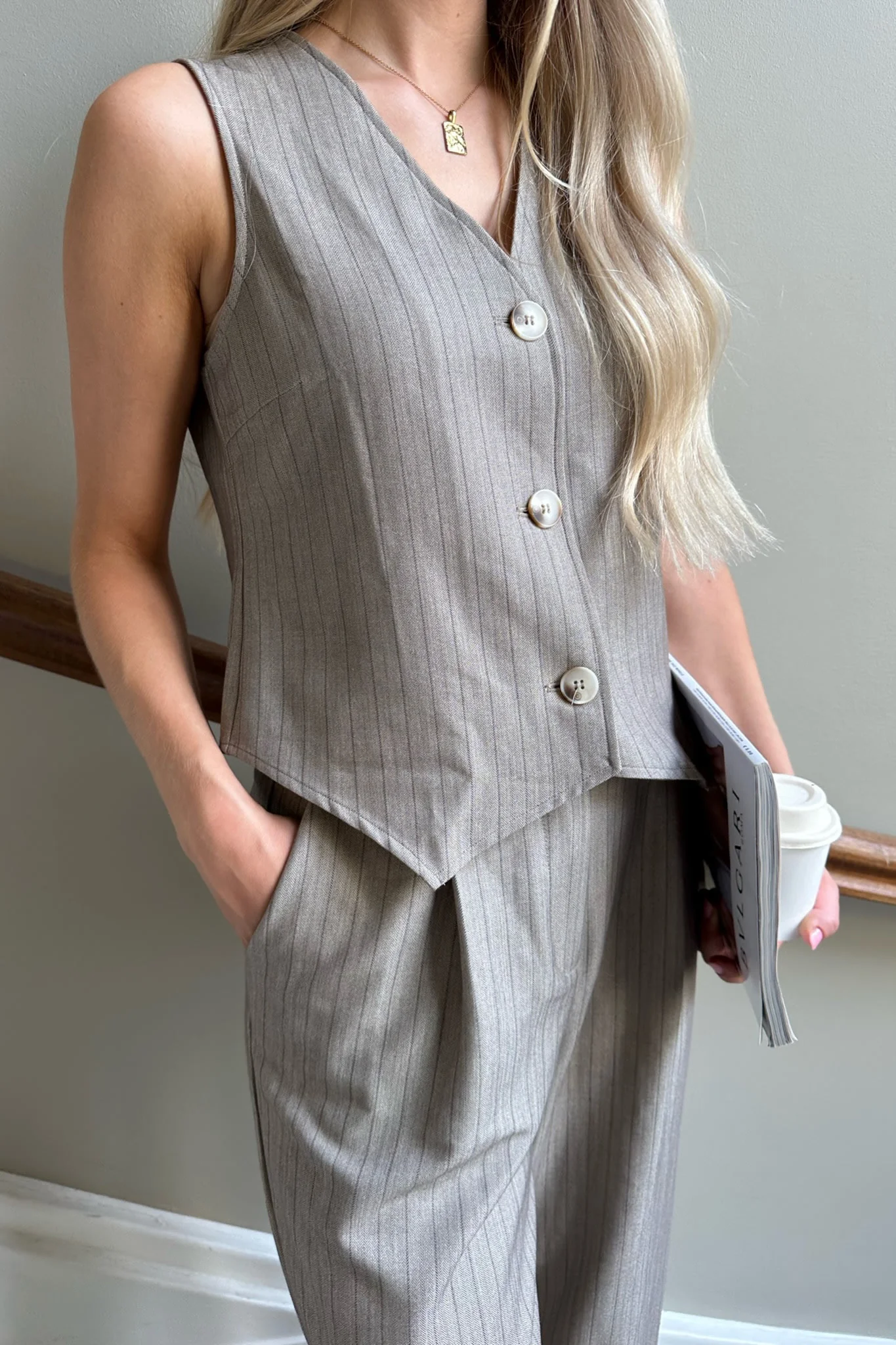 CelinaIC Vest - Dark Beige Pinstripe - Image 9